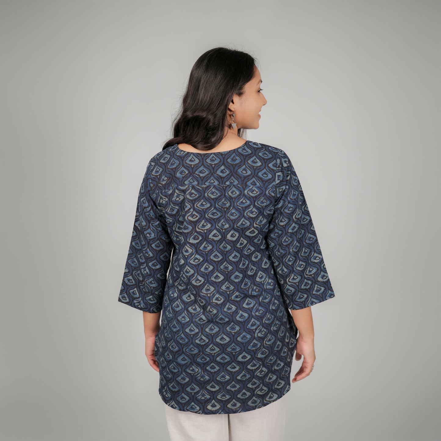 Blue Dabu Floral Hand Block Printed Tunic