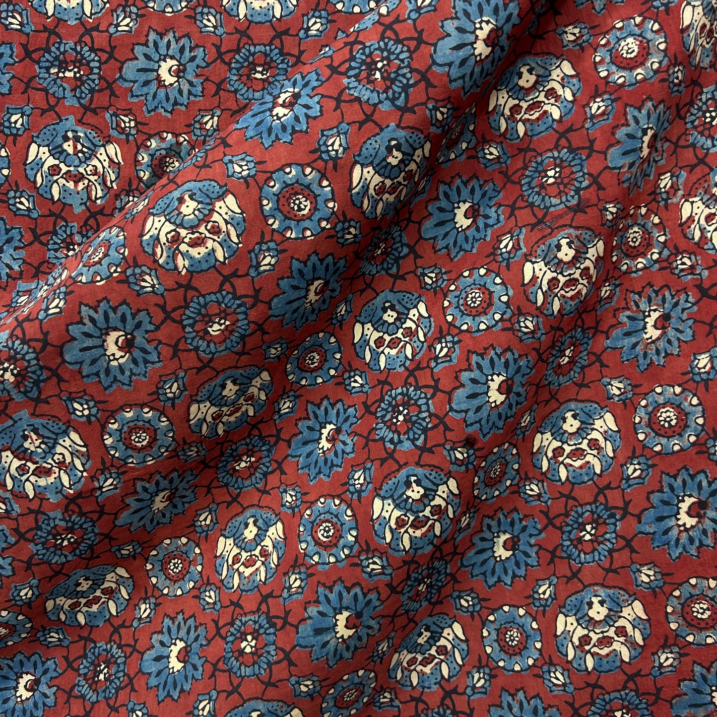 Ajrakh Red Floral Hand Block Printed Fabric