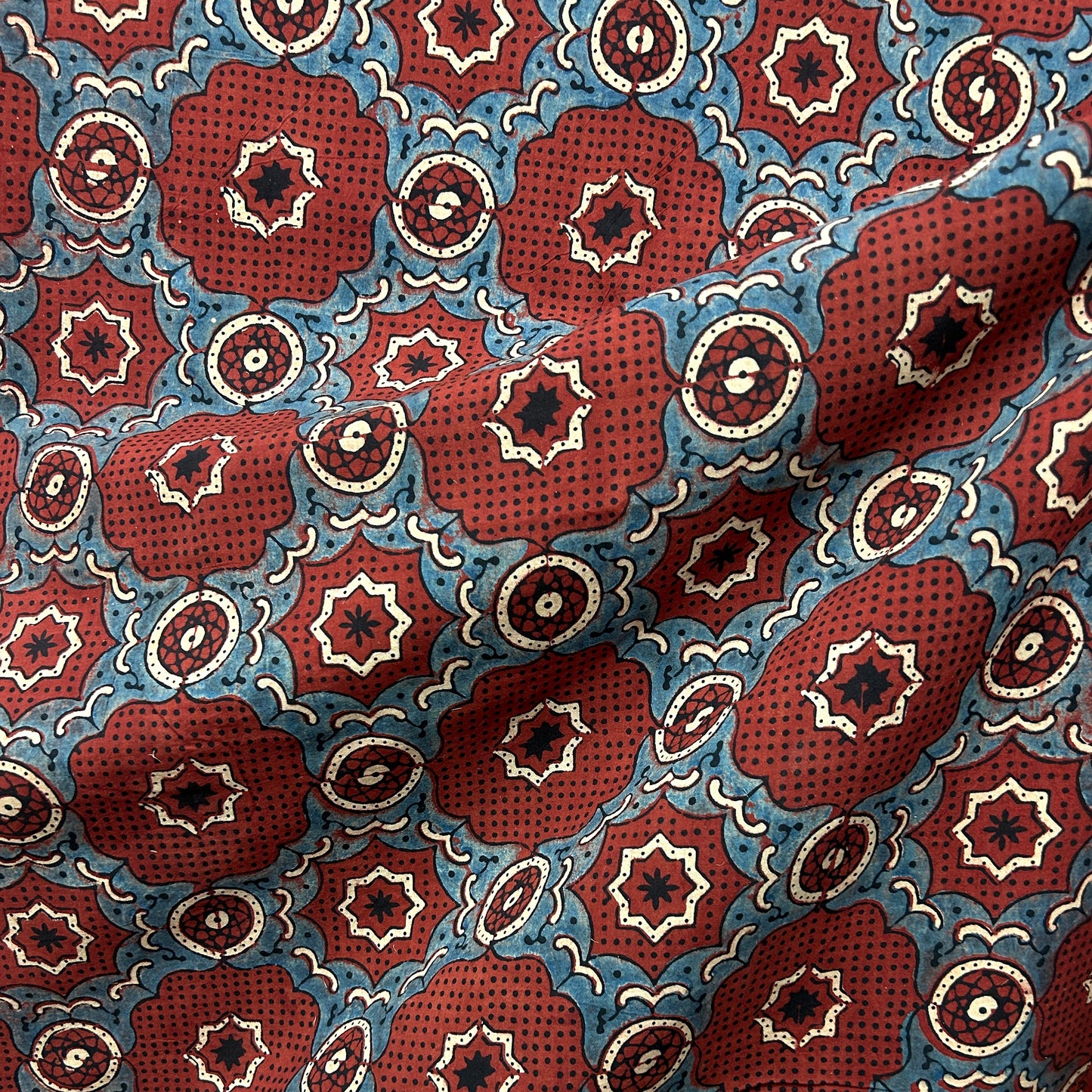 Ajrakh Red Floral Hand Block Printed Fabric