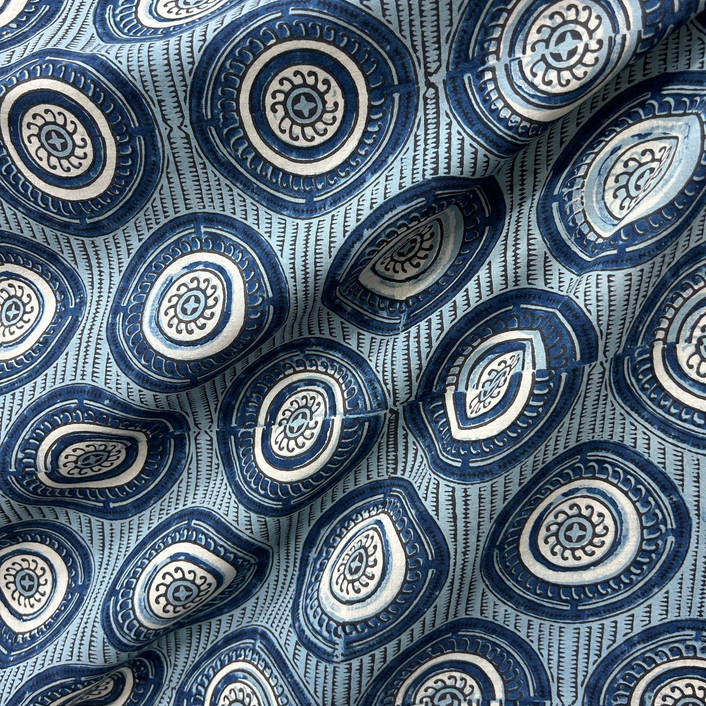 Ajrakh Blue Floral Hand Block Printed Fabric