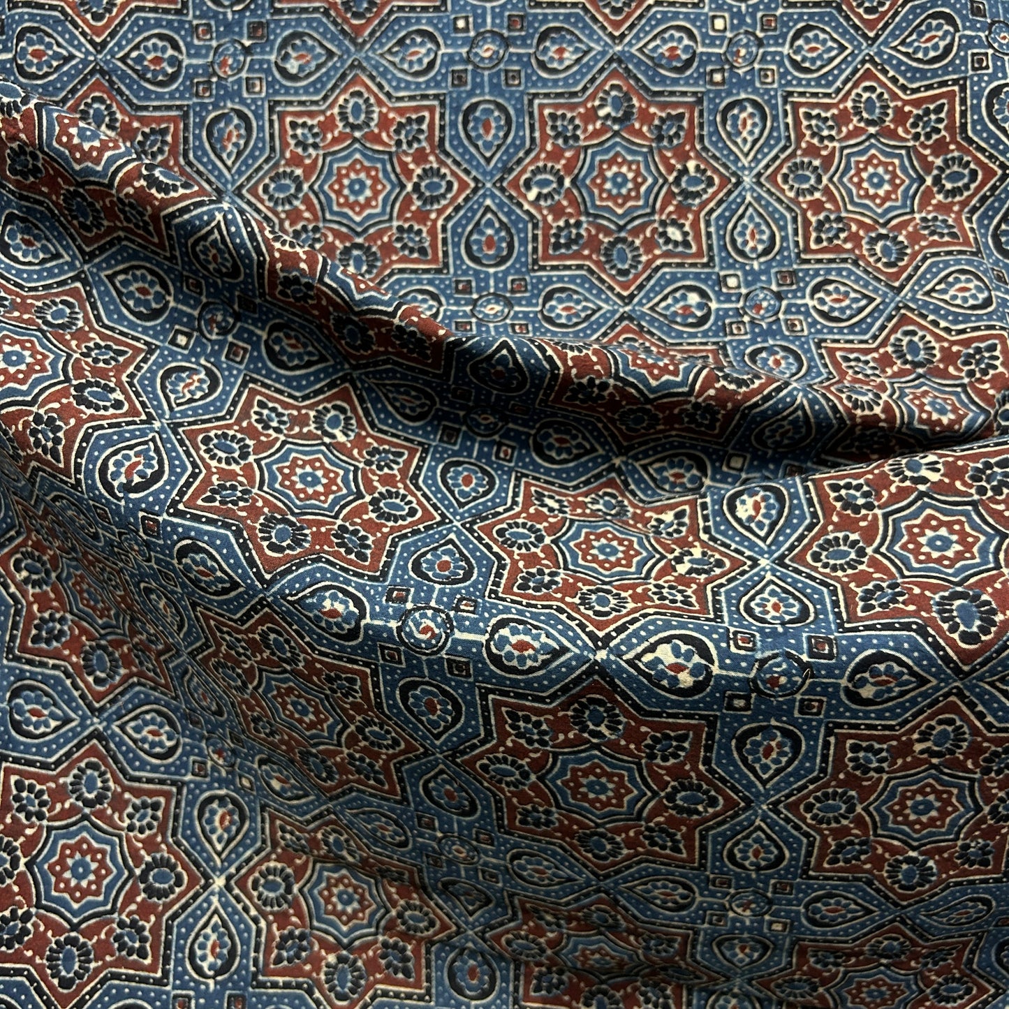 Ajrakh Blue Floral Hand Block Printed Fabric