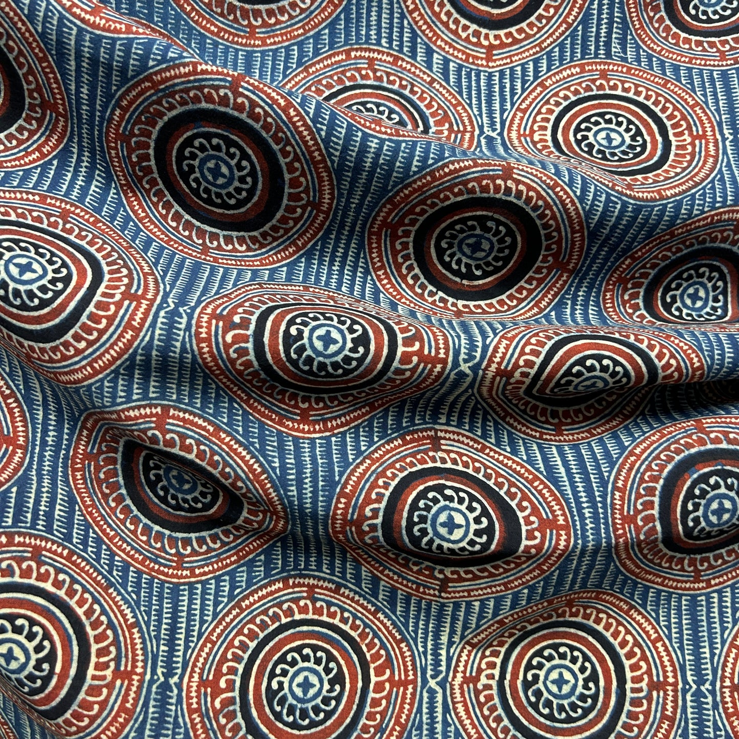 Ajrakh Blue Geometric Hand Block Printed Fabric