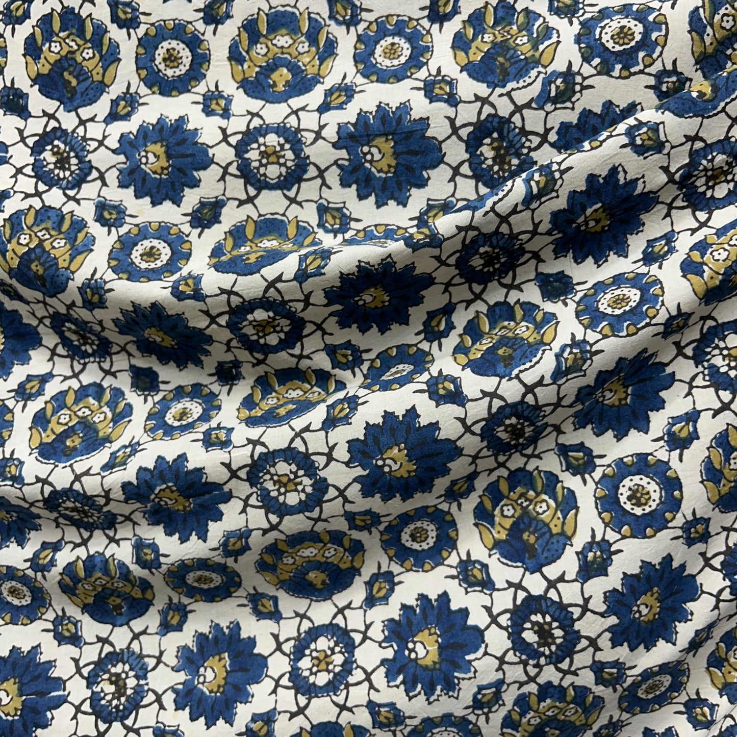 Ajrakh Cream Floral Hand Block Printed Fabric