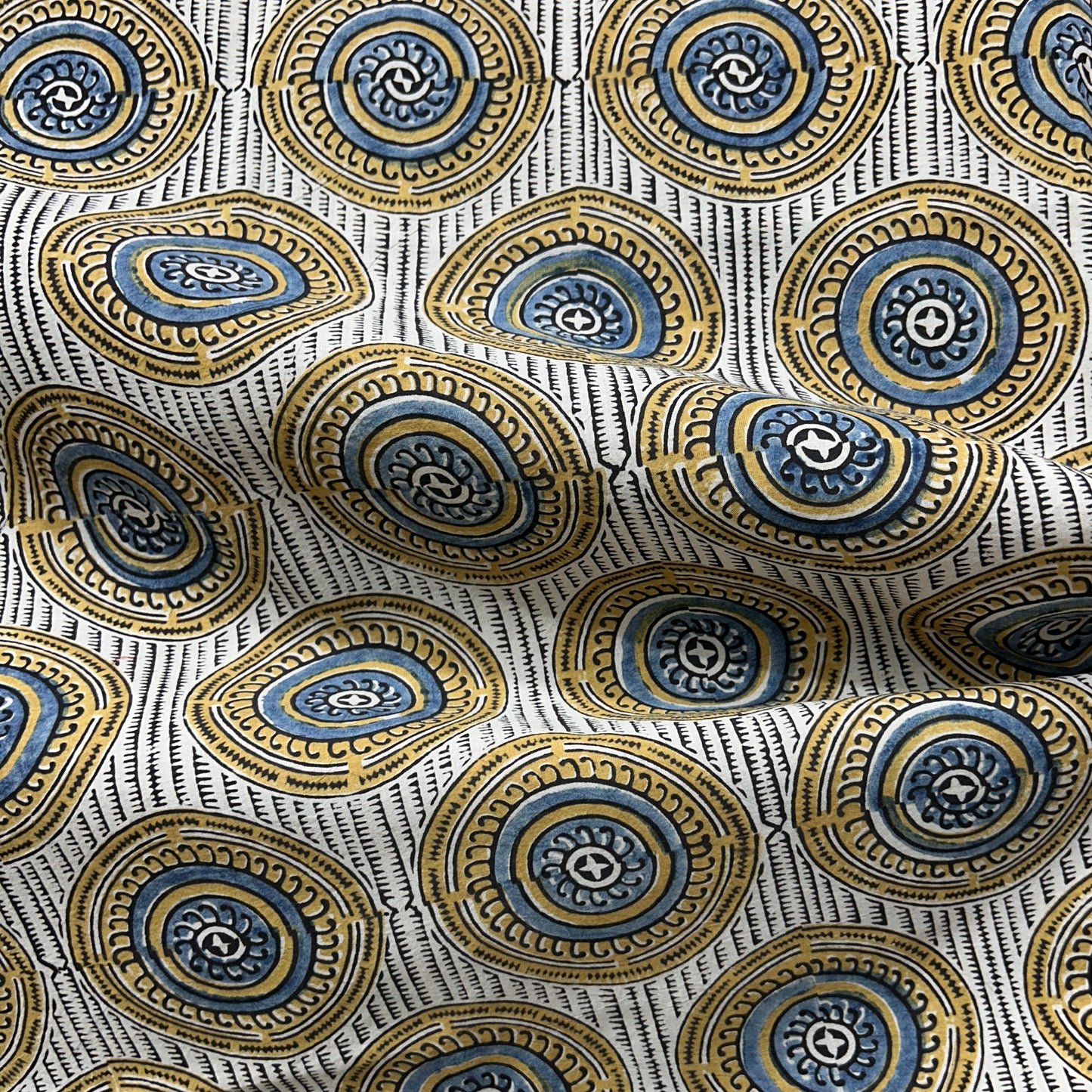 Ajrakh Cream Geometric Hand Block Printed Fabric
