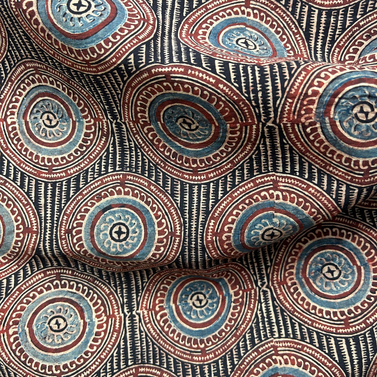 Ajrakh Black Floral Hand Block Printed Fabric