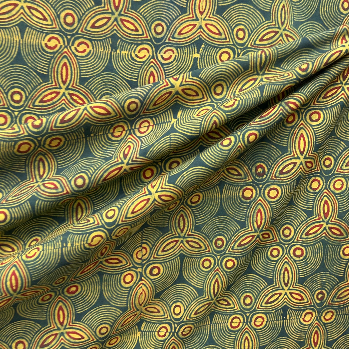Ajrakh Green Floral Hand Block Printed Fabric