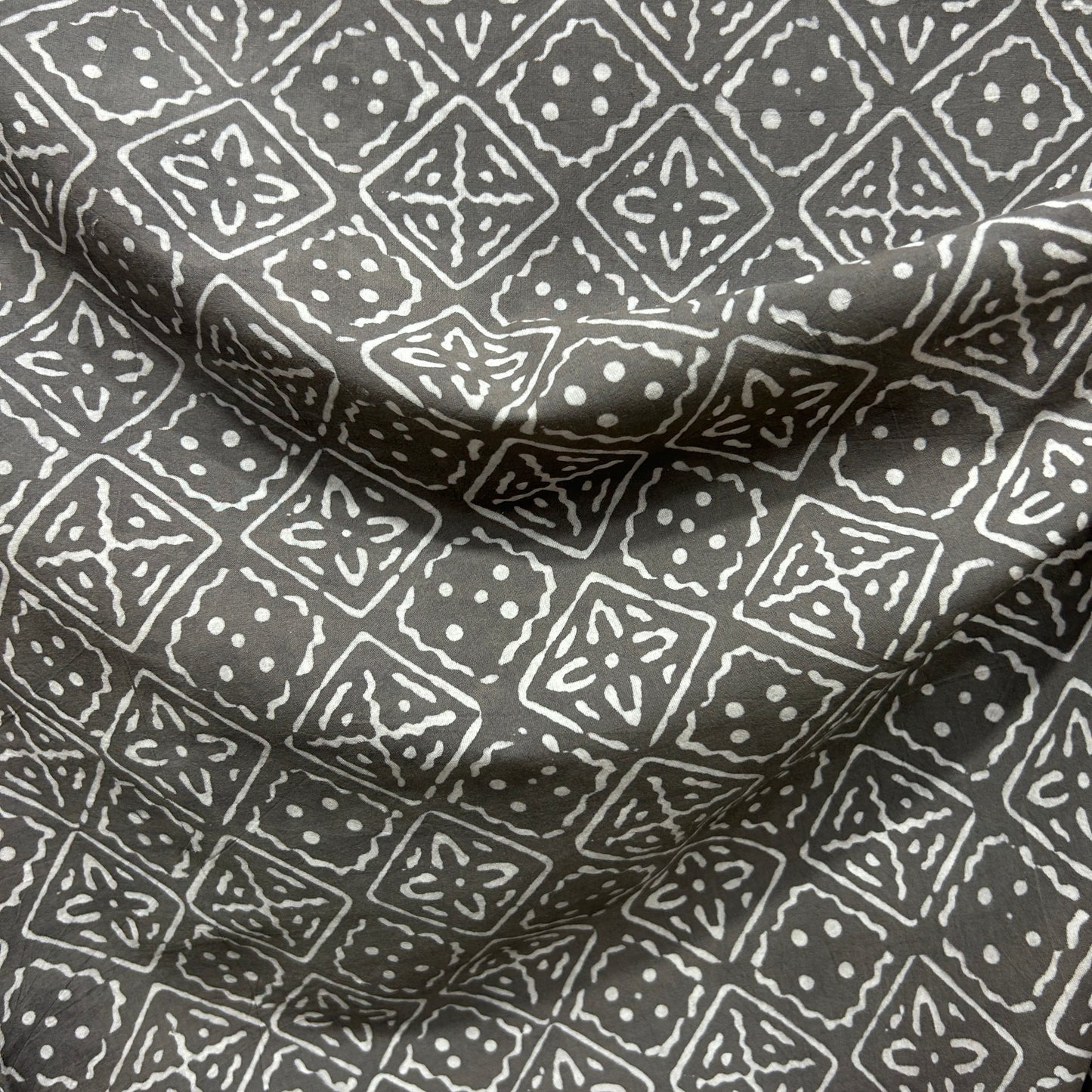 Dabu Grey Geometric Hand Block Printed Fabric