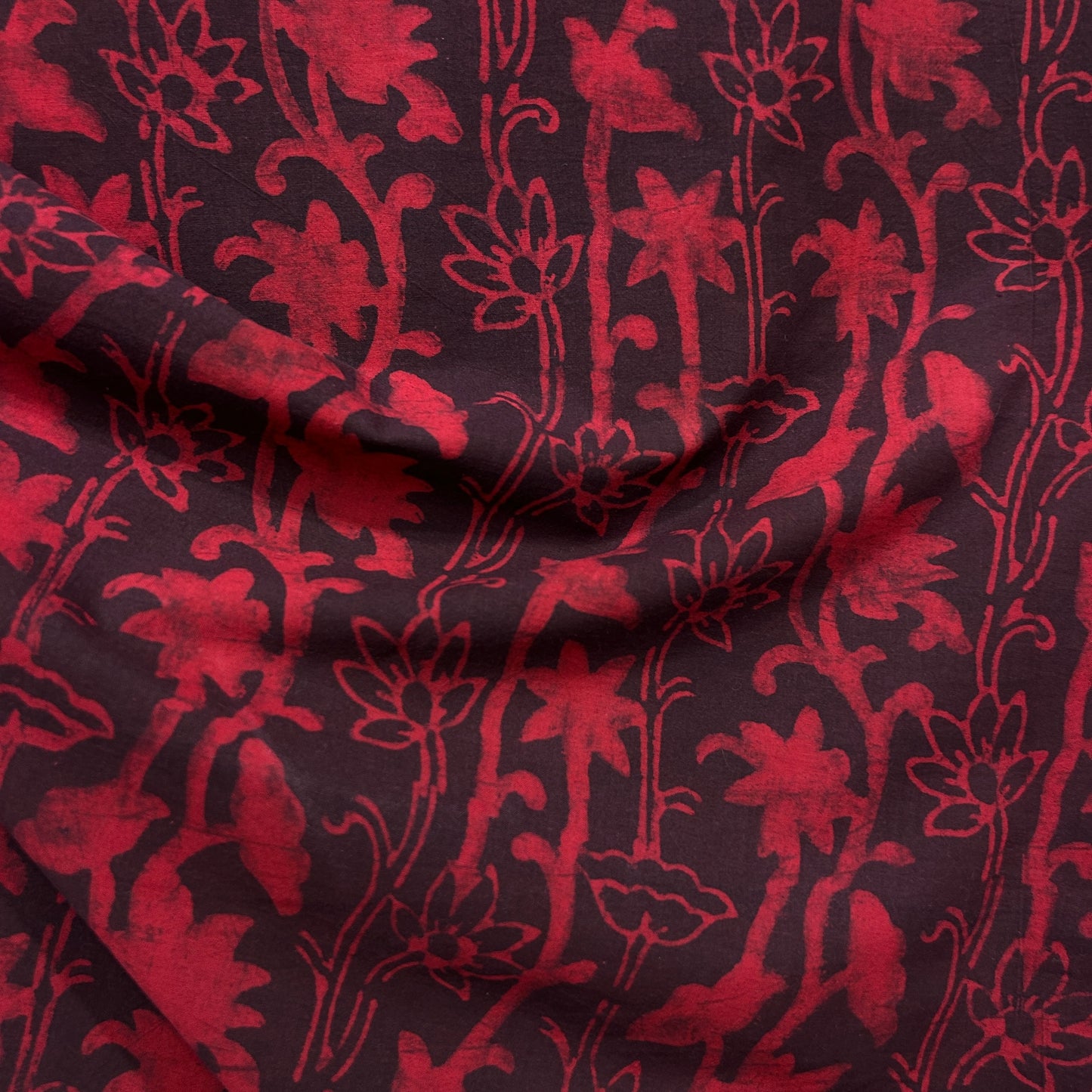 Dabu Red Cotton Floral Hand Block Printed Fabric