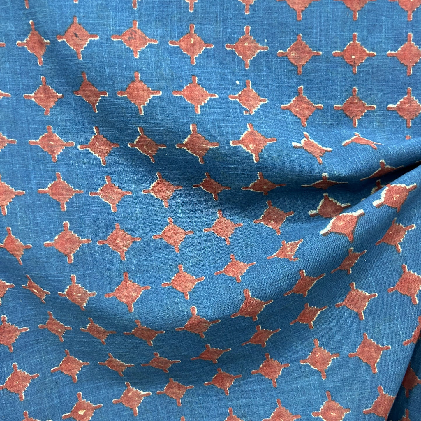 Dabu Blue Slub Cotton Geometric Hand Block Printed Fabric