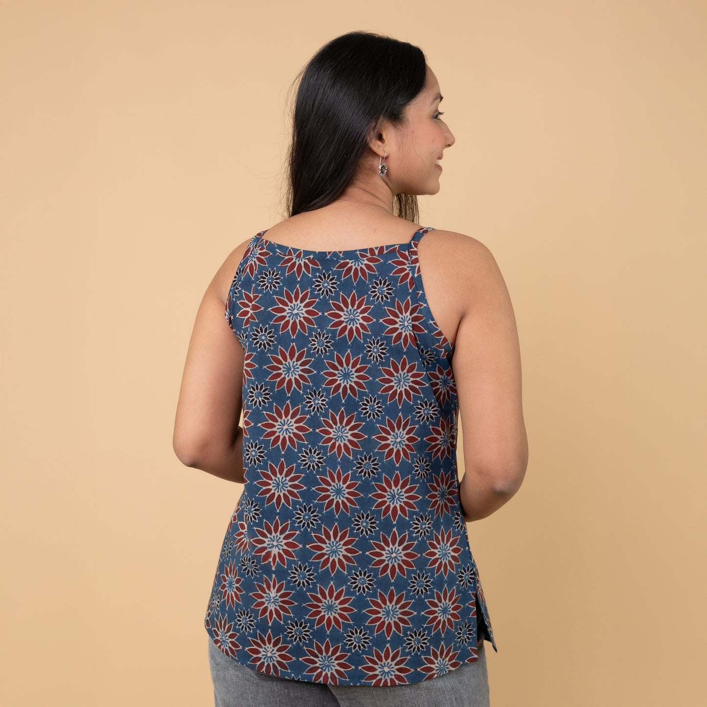 Ajrakh Blue Hand Block Printed Spagetti Top