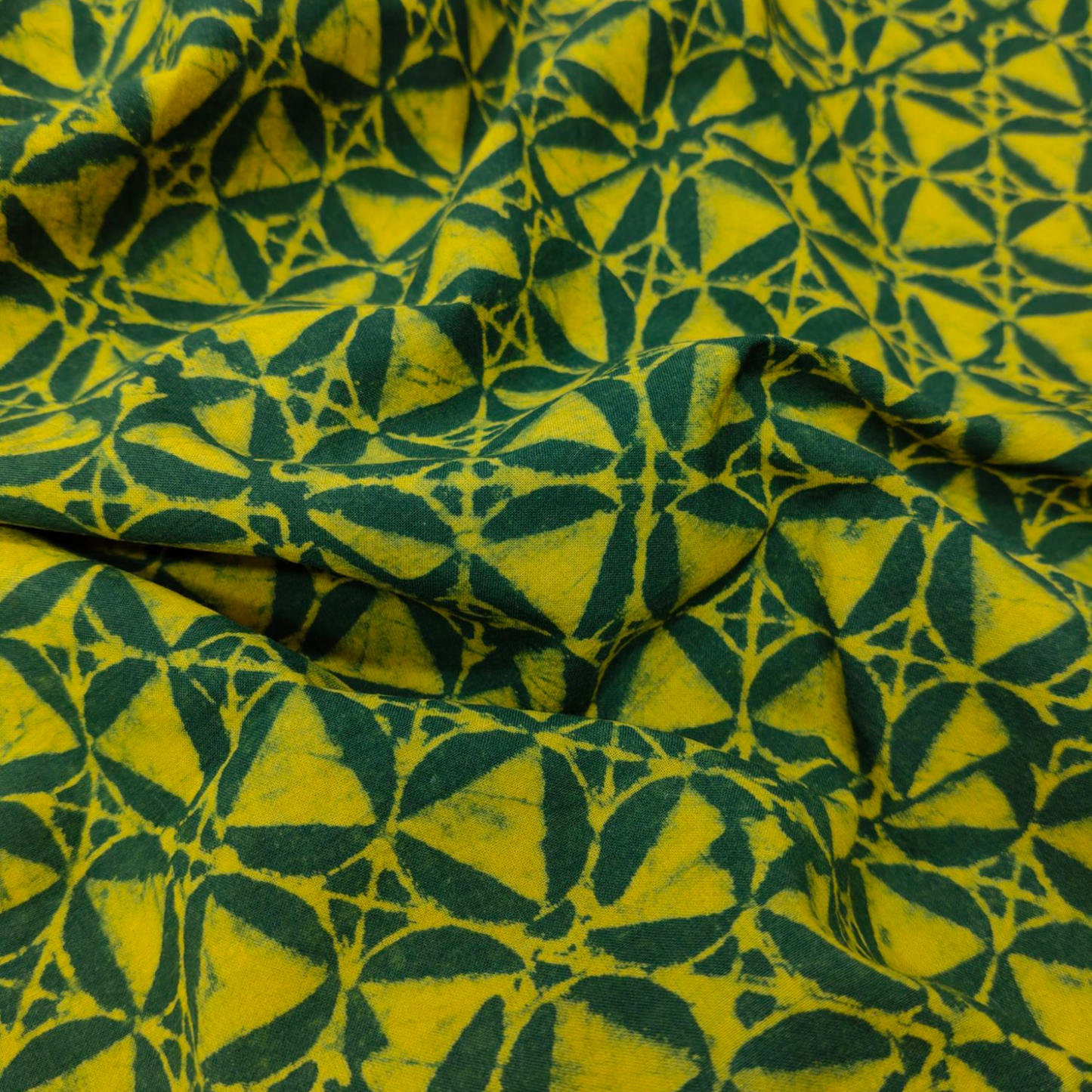 Dabu Green Geometric Hand Block Printed Fabric