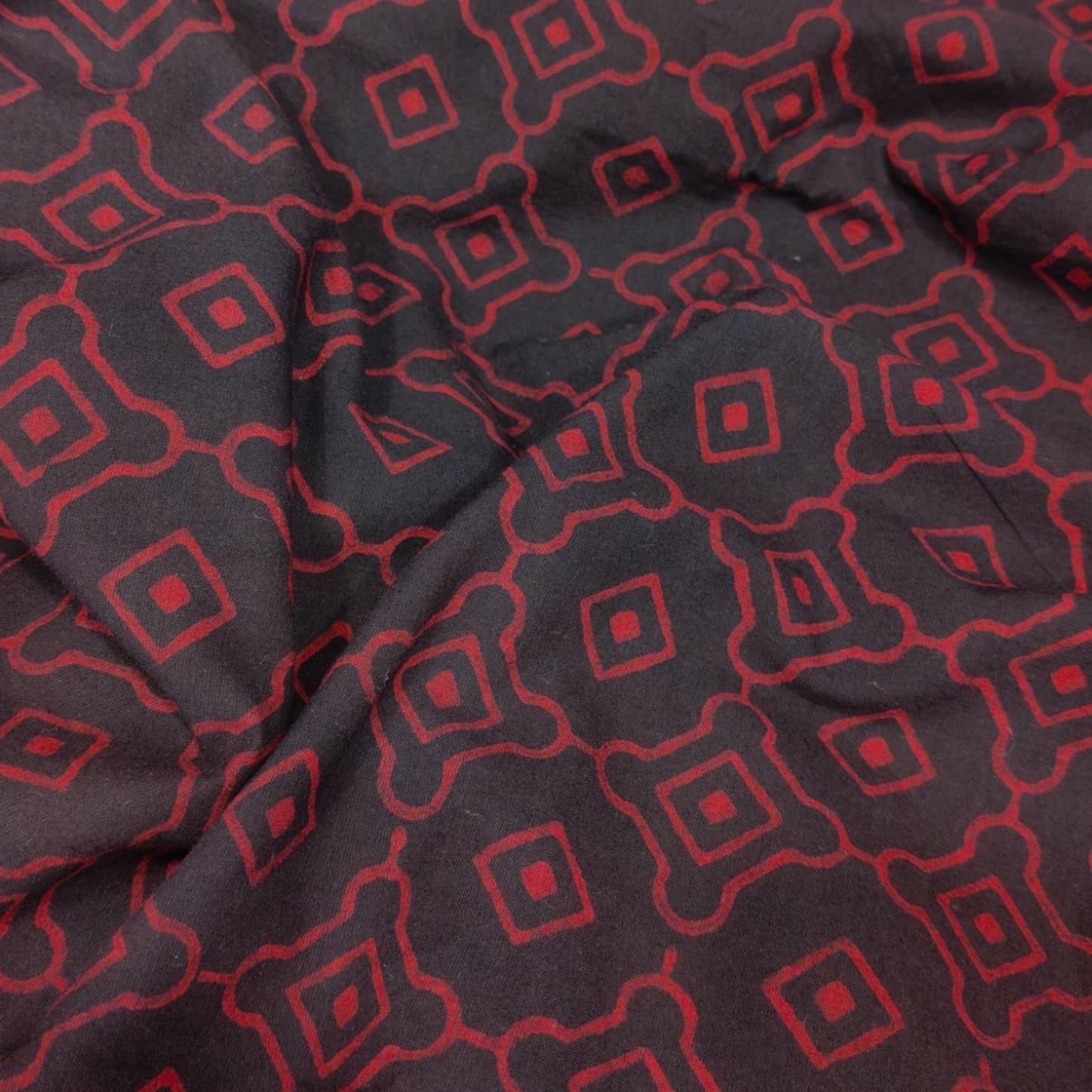 Dabu Red Geometric Hand Block Printed Fabric