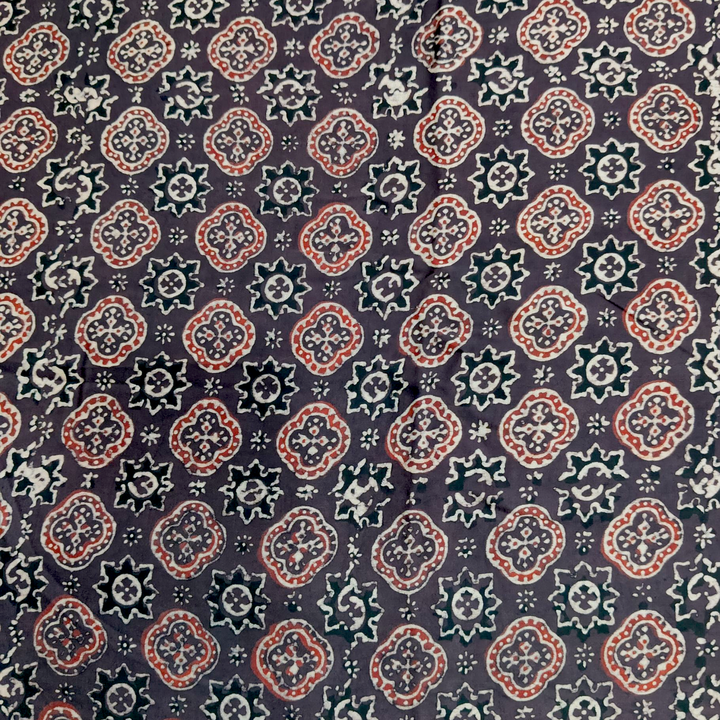 Modal Silk Ajrakh Brown Floral Hand Block Printed Fabric