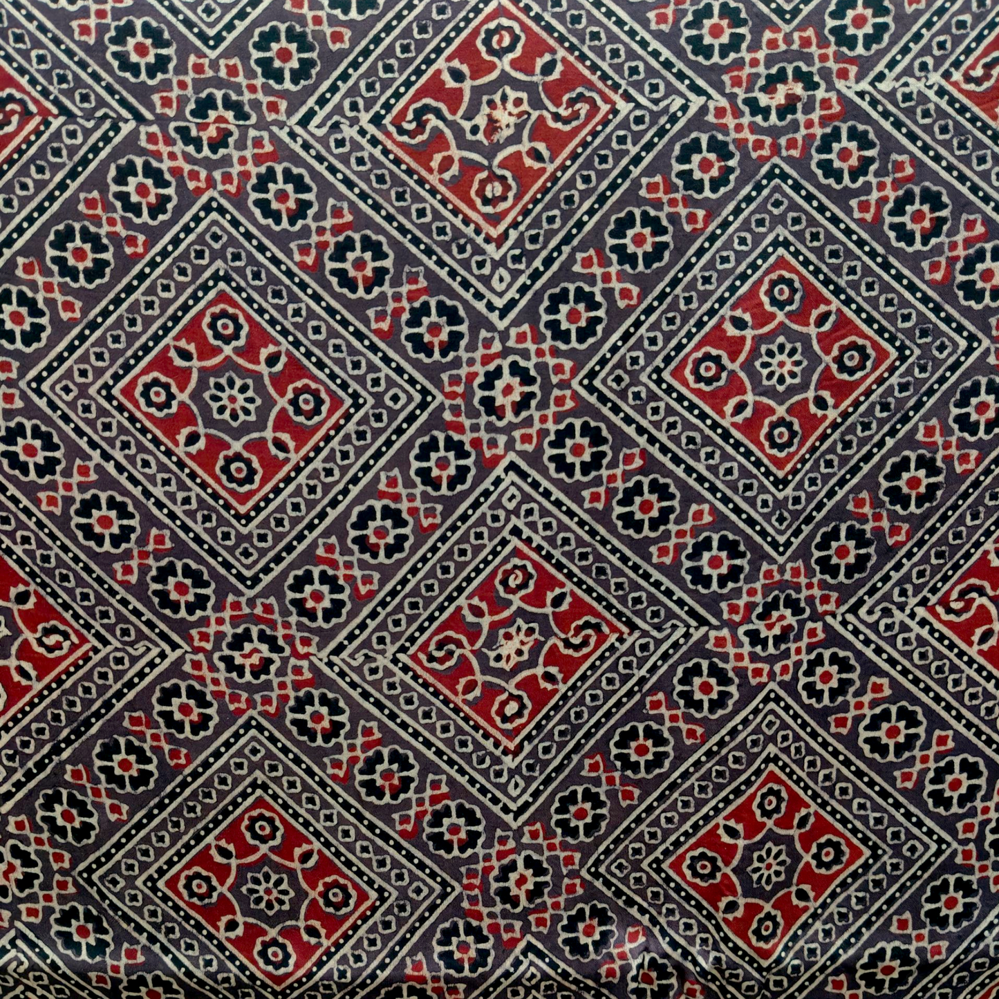 Modal Silk Ajrakh Brown Floral Hand Block Printed Fabric