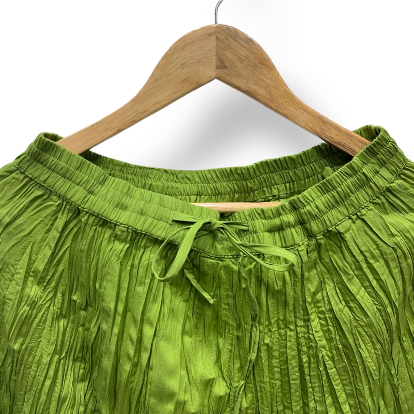 Plain Light Green Hand Block Printed Skirt With Yellow Border