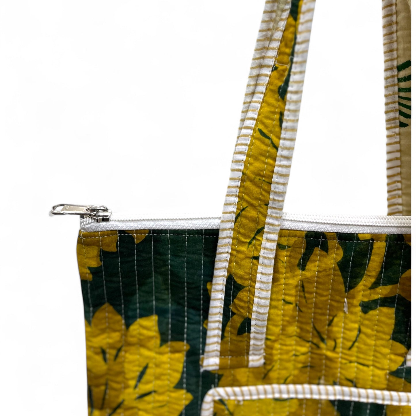Yellow-Green Floral Handmade Quilted Bag