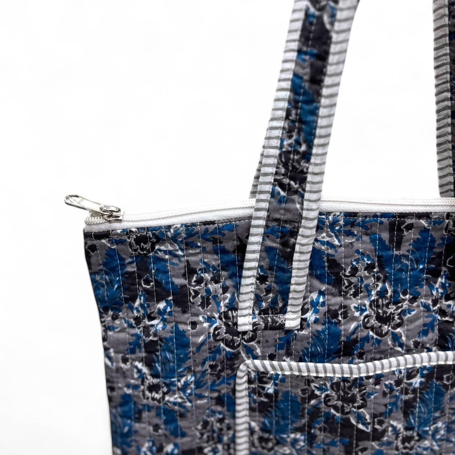 Grey-Blue Floral Handmade Quilted Bag