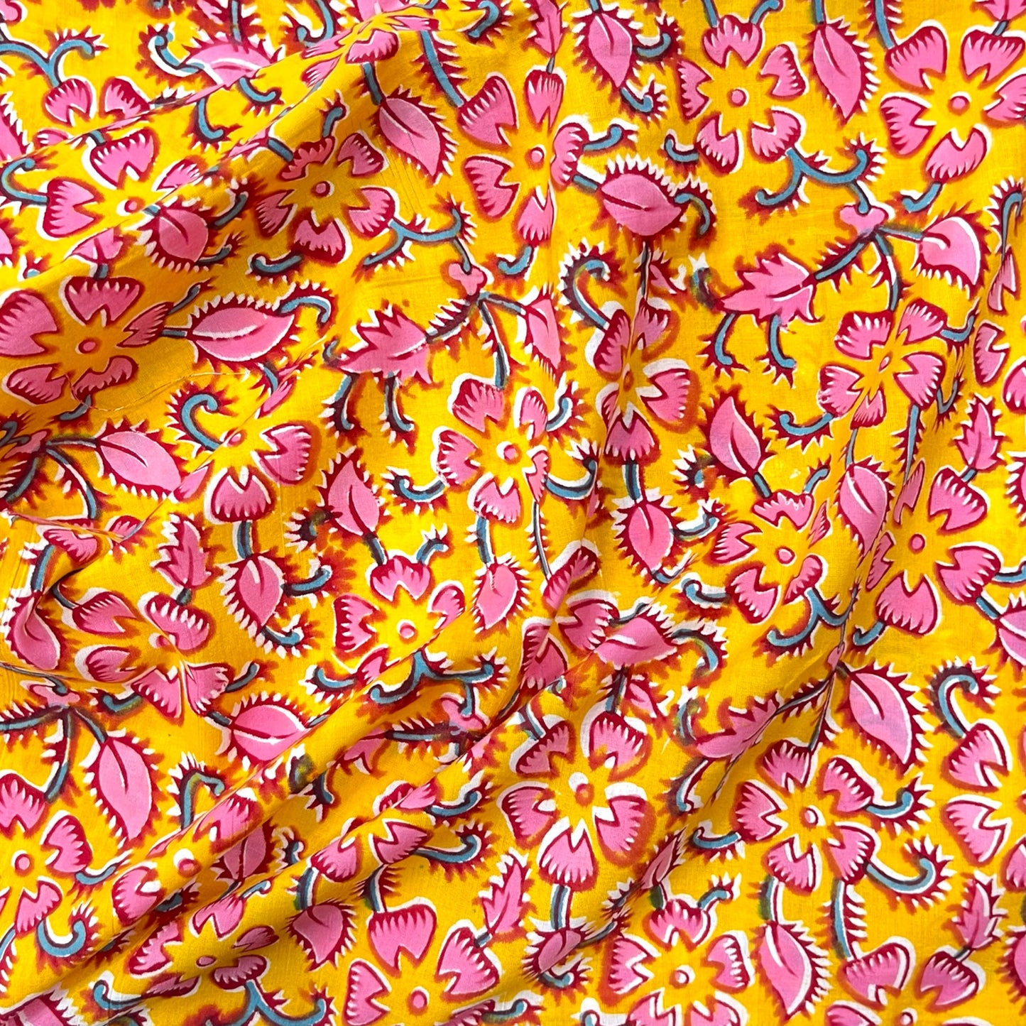 Rapid Yellow Floral Hand Block Printed Fabric