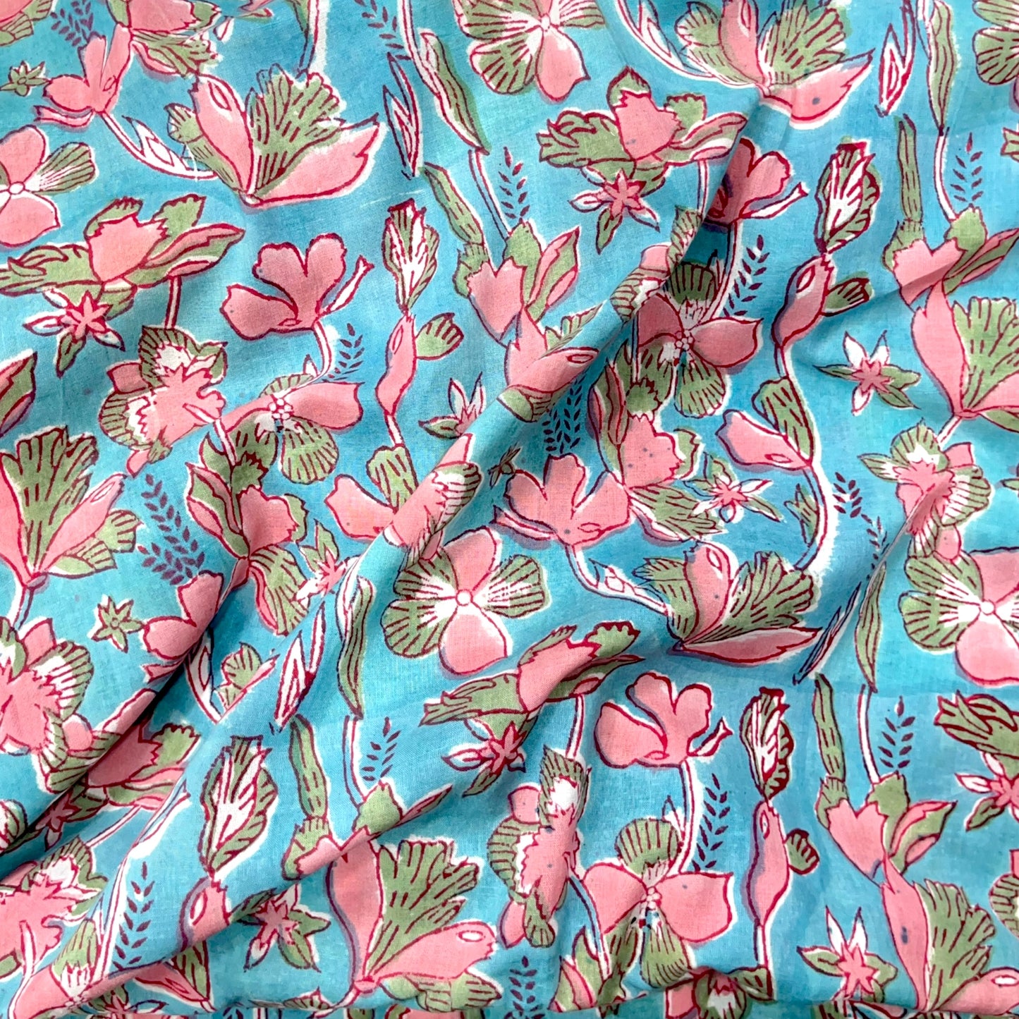 Rapid Blue Floral Hand Block Printed Fabric