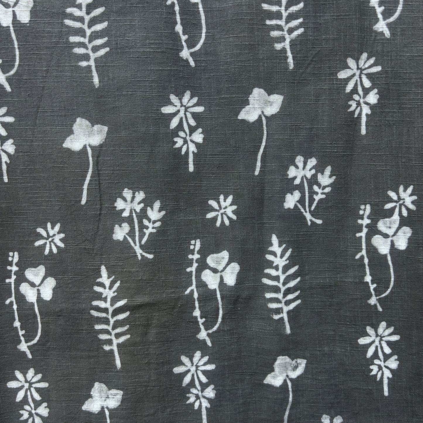 Dabu Grey Slub Cotton Floral Hand Block Printed Fabric
