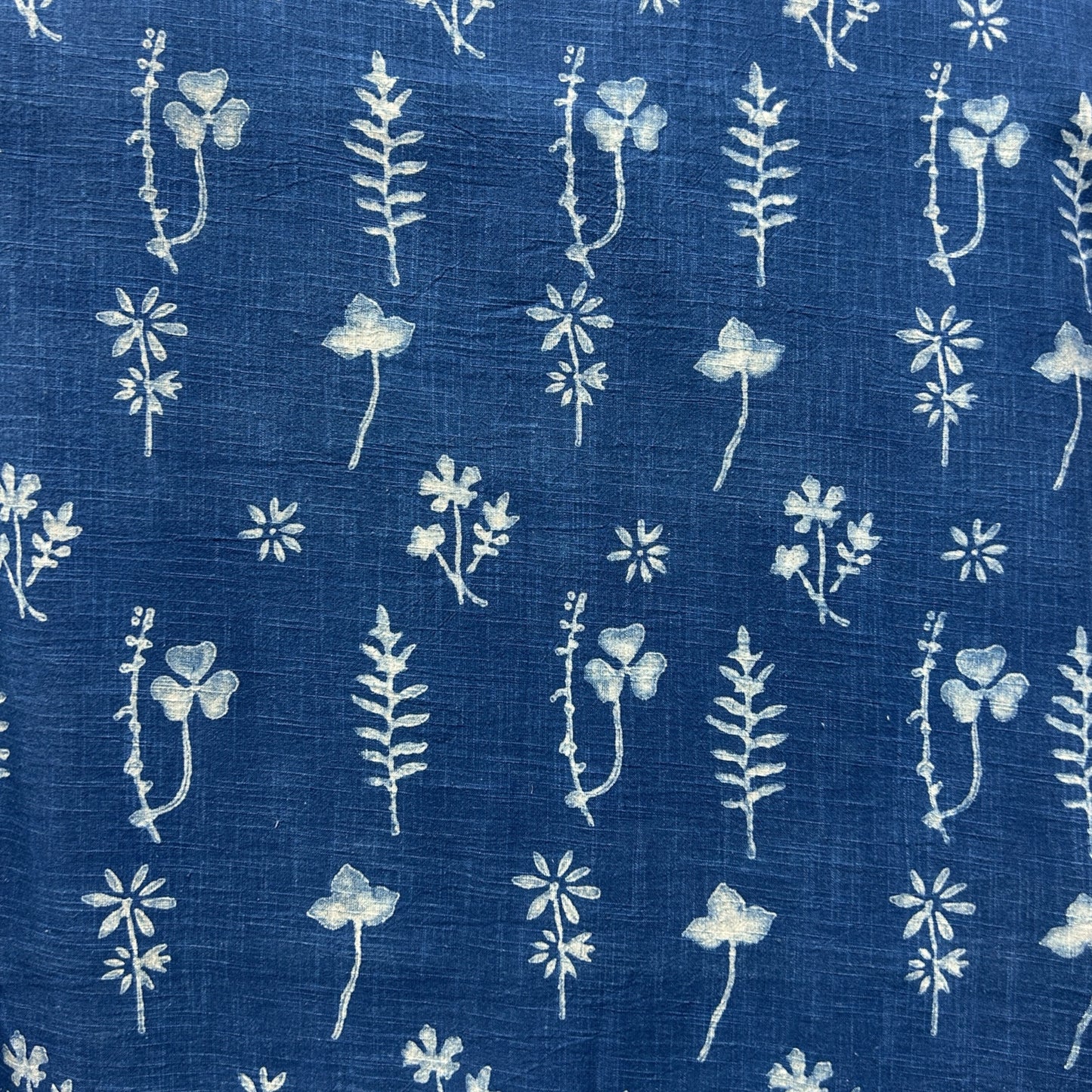 Dabu Blue Slub Cotton Floral Hand Block Printed Fabric
