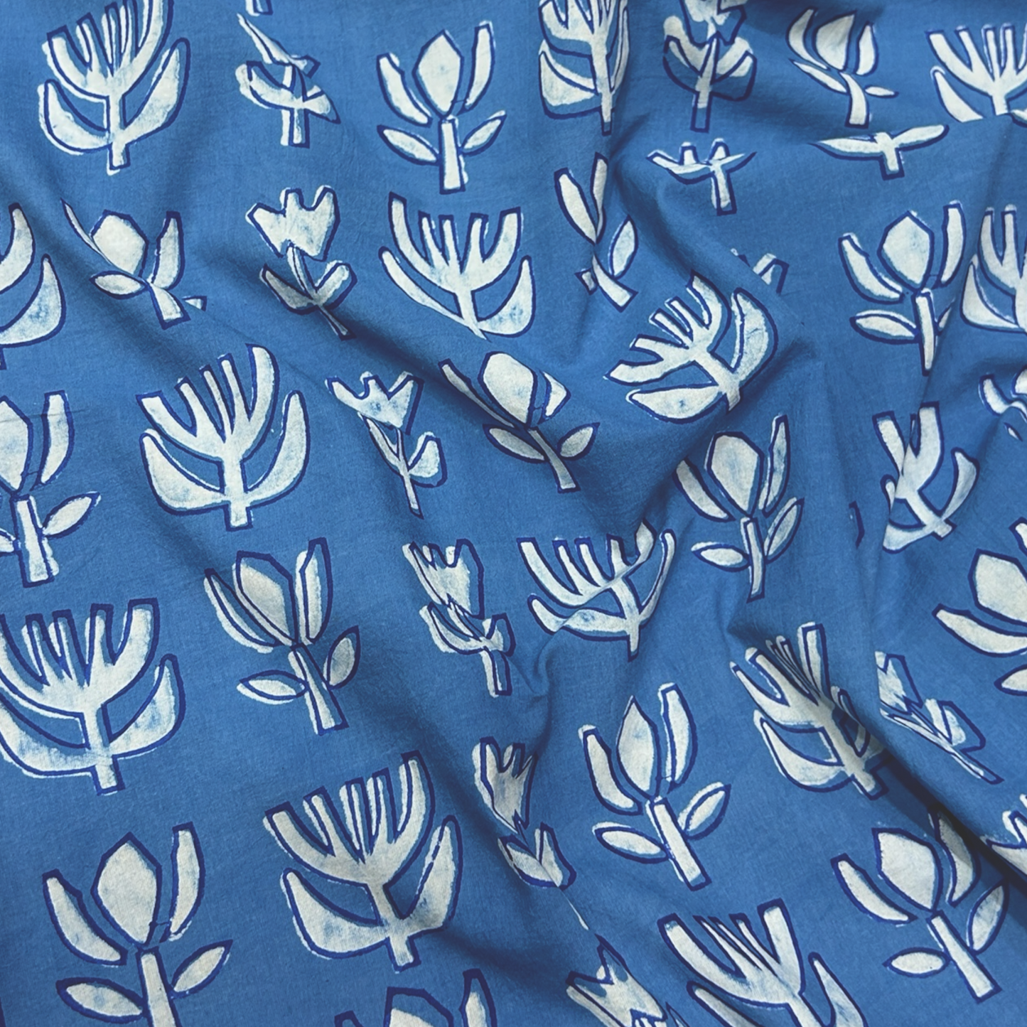 Dabu Blue Floral Hand Block Printed Fabric