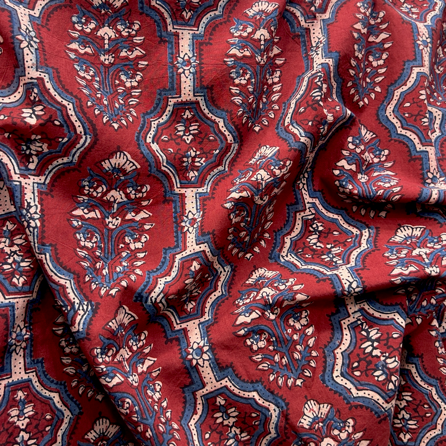 Ajrakh Red Floral Hand Block Printed Fabric