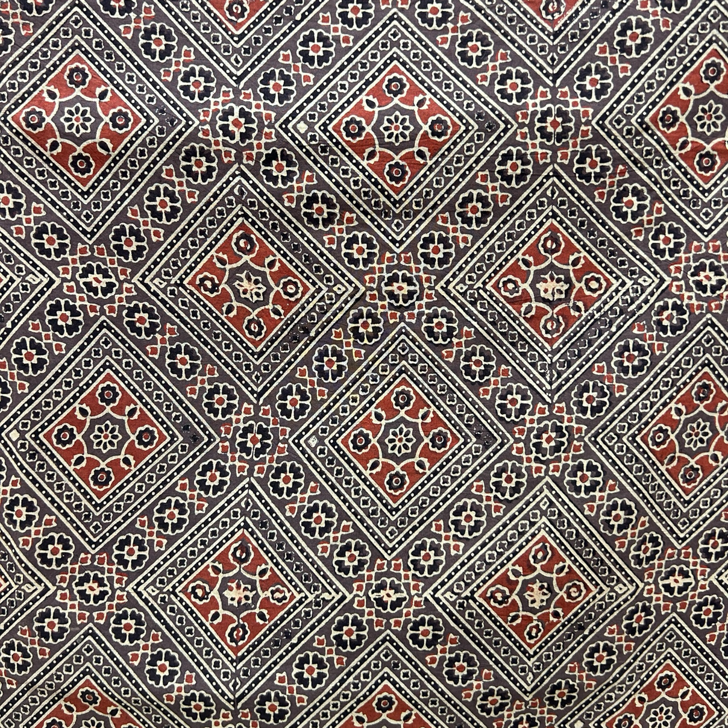 Ajrakh Brown Geometric Hand Block Printed Fabric