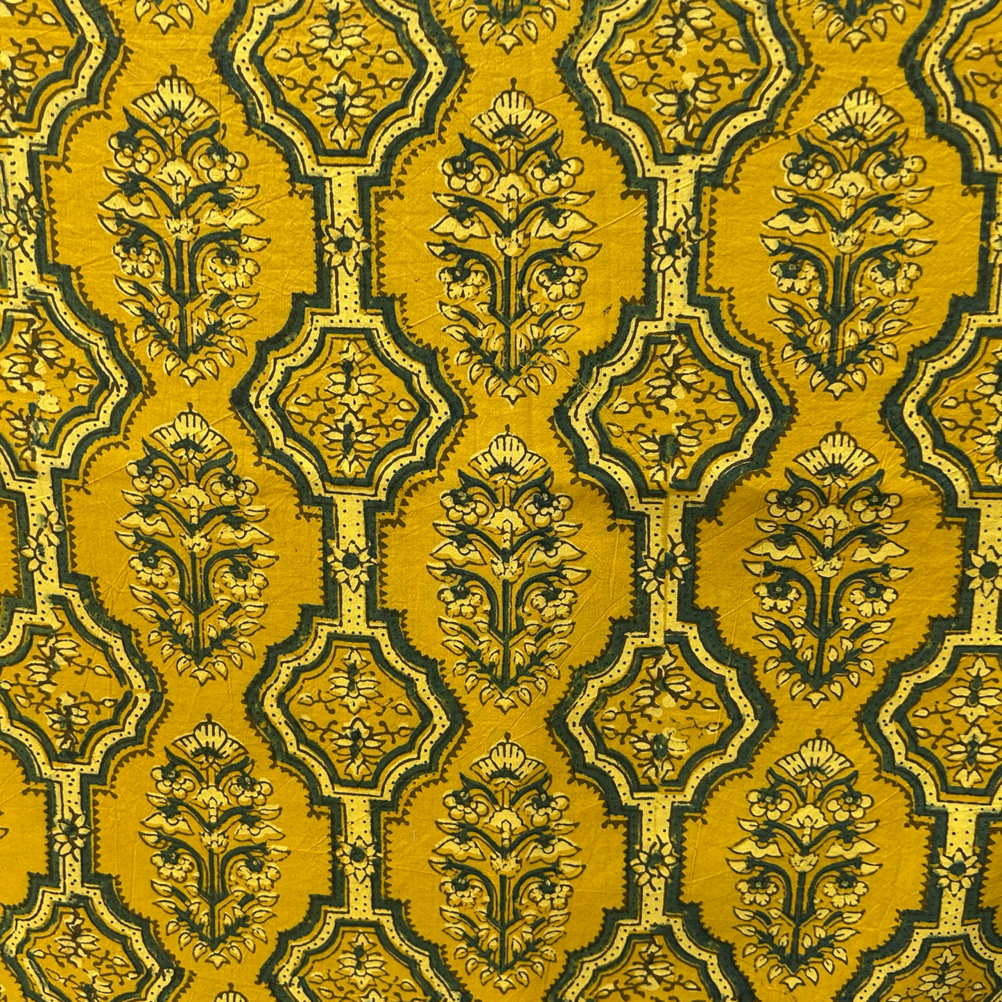 Ajrakh Yellow Floral Hand Block Printed Fabric