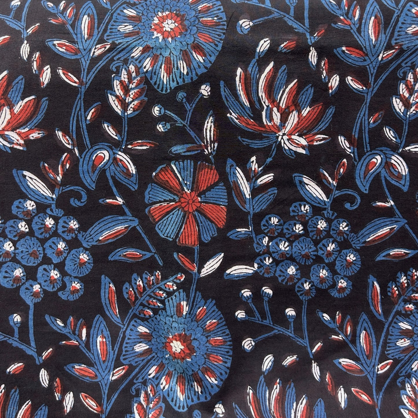 Dabu Black Floral Hand Block Printed Fabric