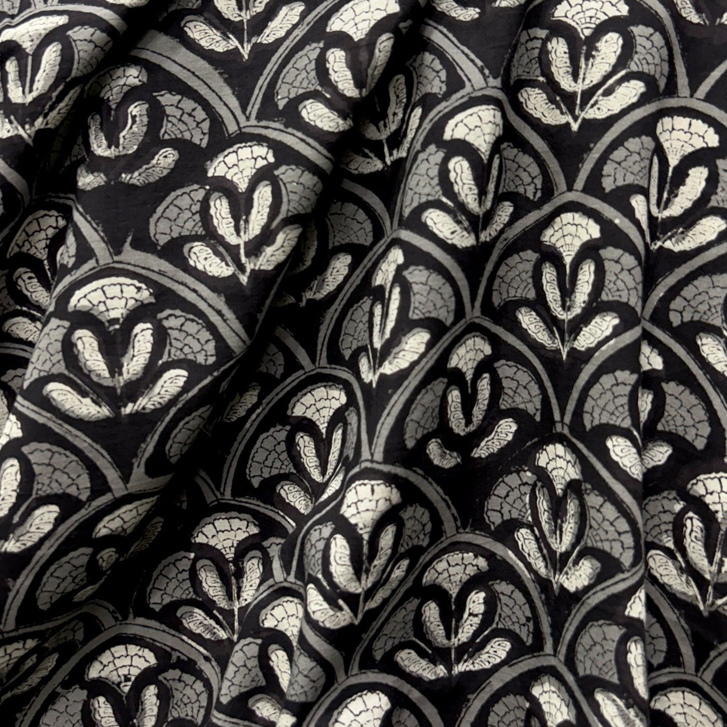 Dabu Black Floral Hand Block Printed Fabric
