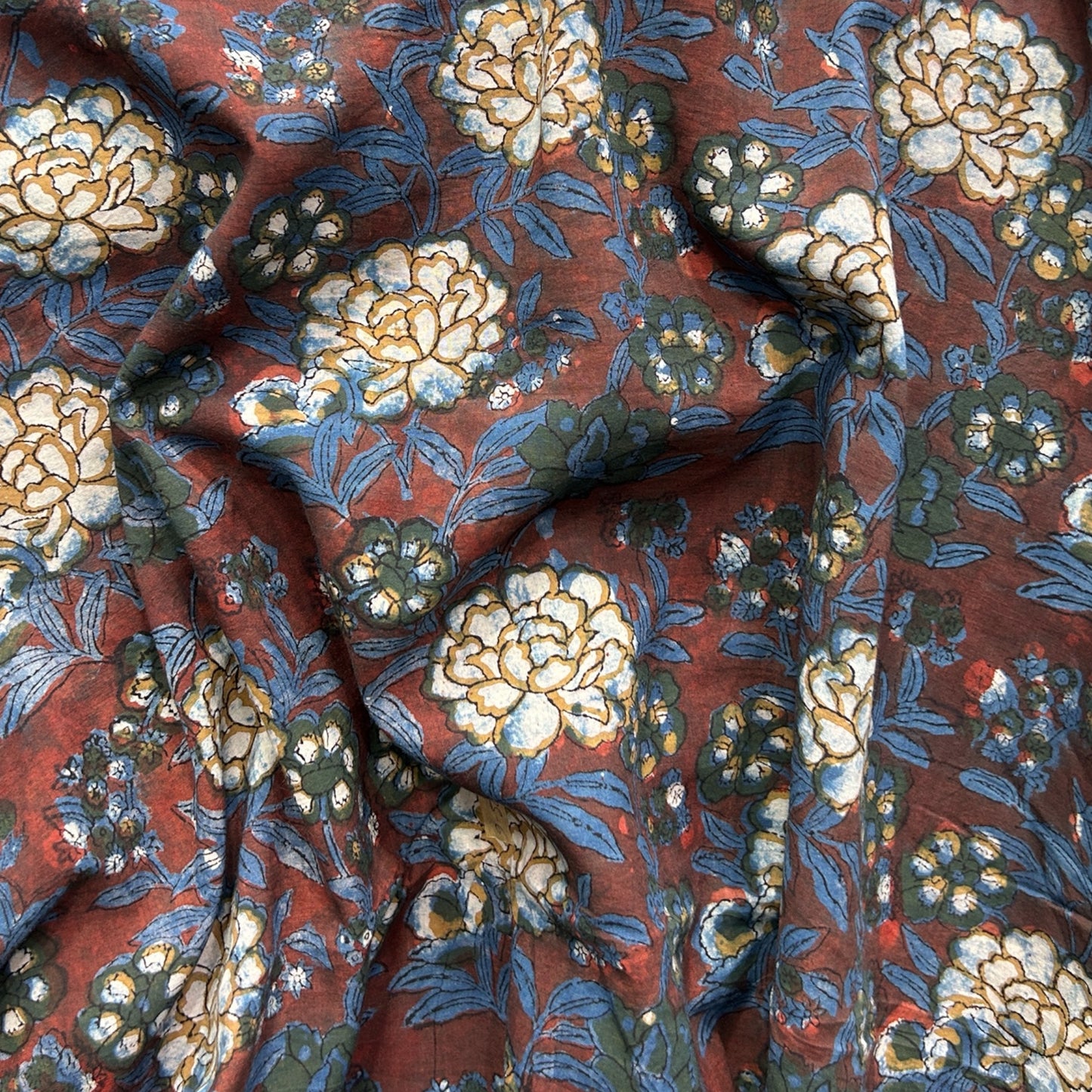 Dabu Brown Floral Hand Block Printed Fabric