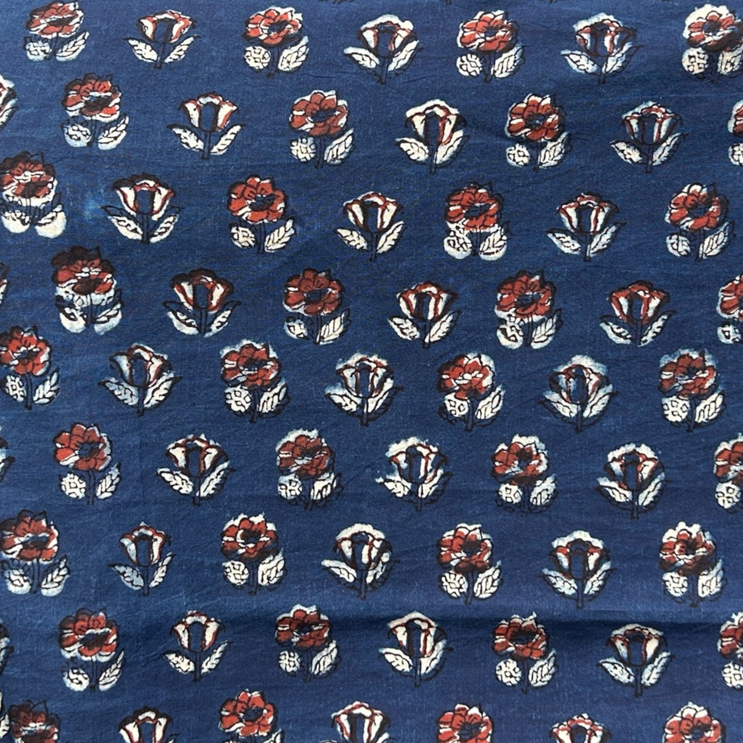 Dabu Blue Floral Hand Block Printed Fabric