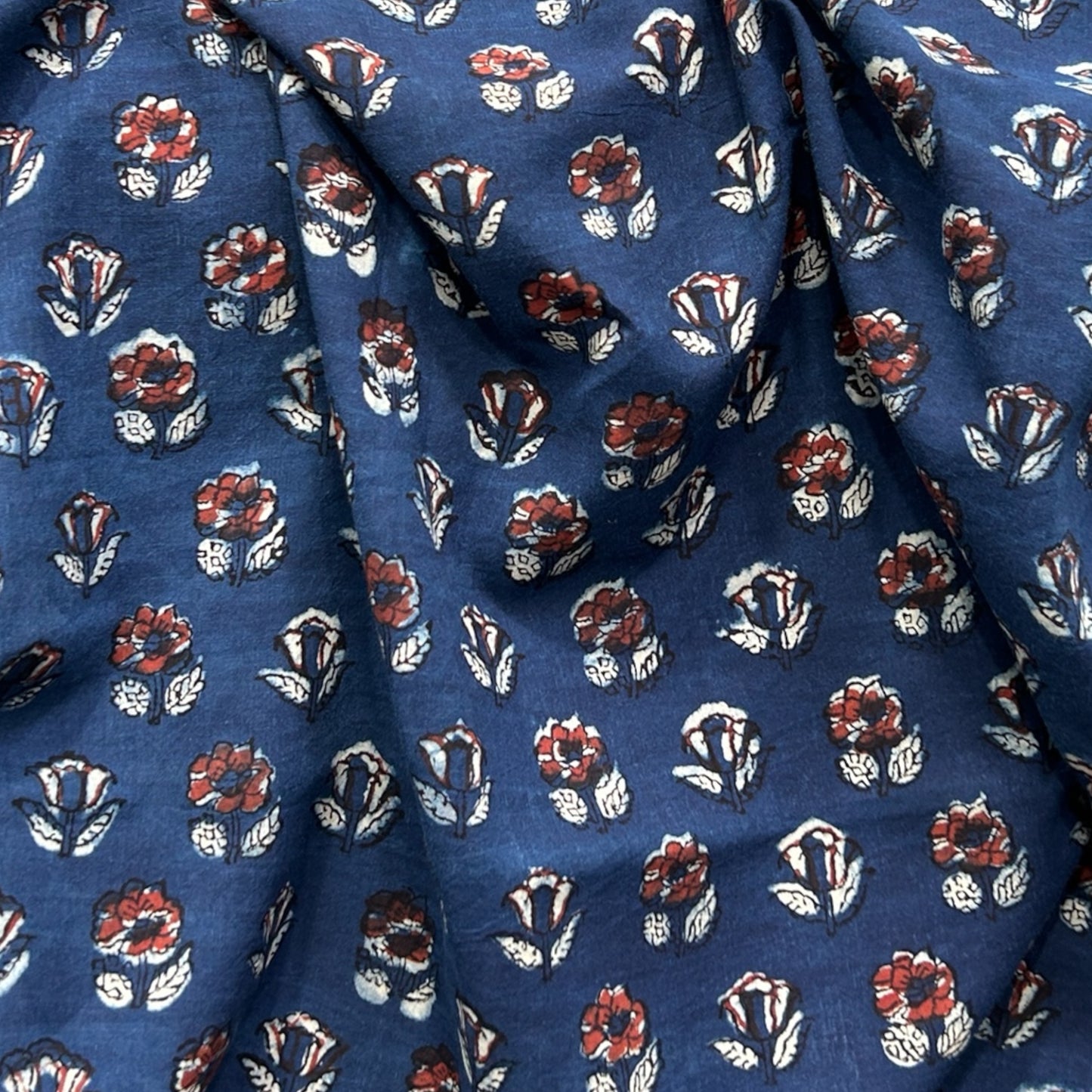 Dabu Blue Floral Hand Block Printed Fabric