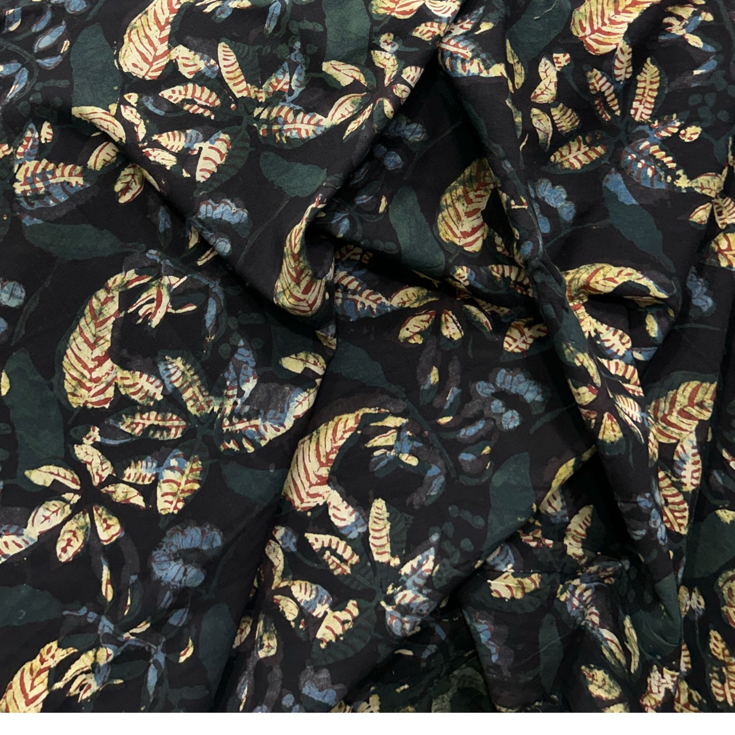 Dabu Black Floral Hand Block Printed Fabric