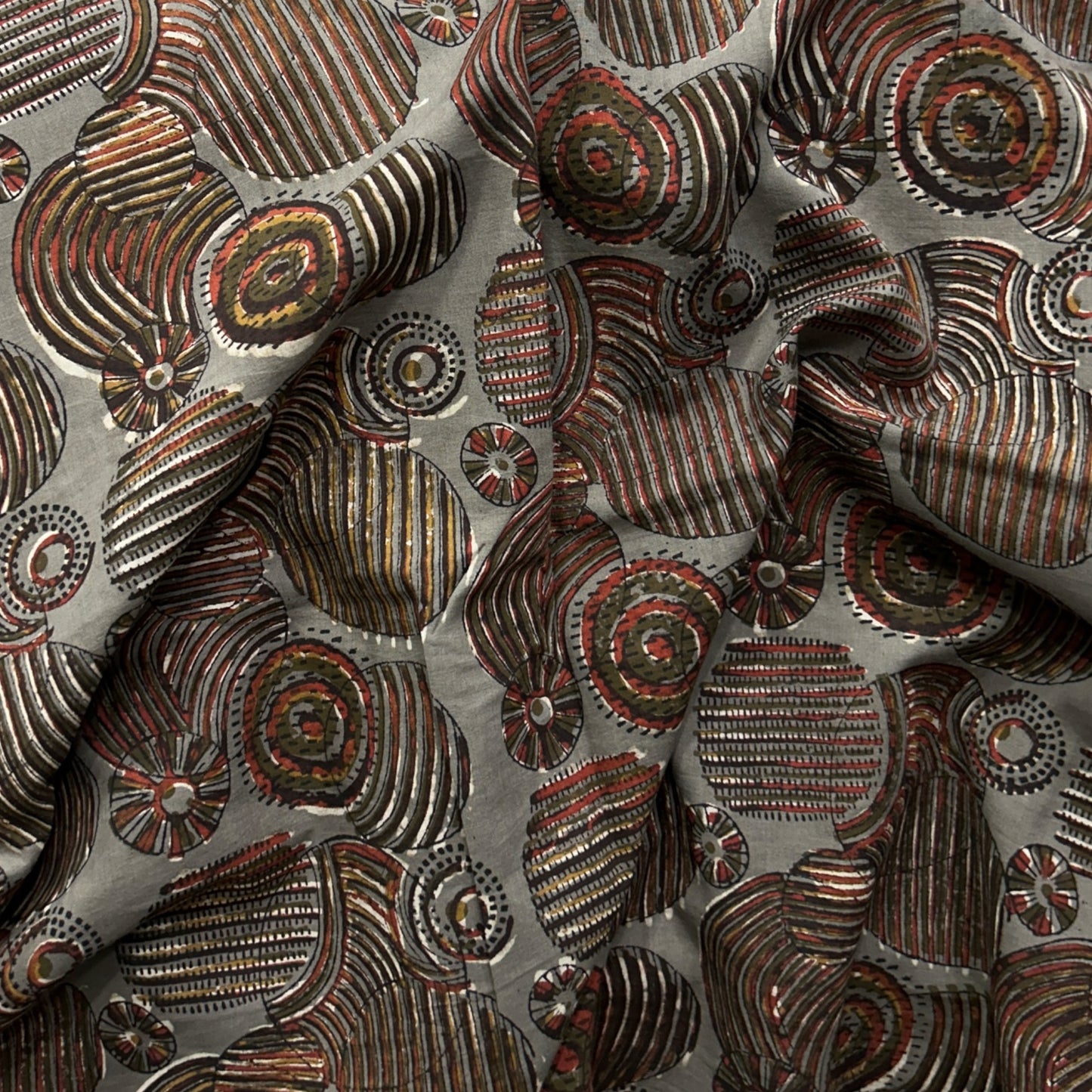 Dabu Grey Geometric Hand Block Printed Fabric