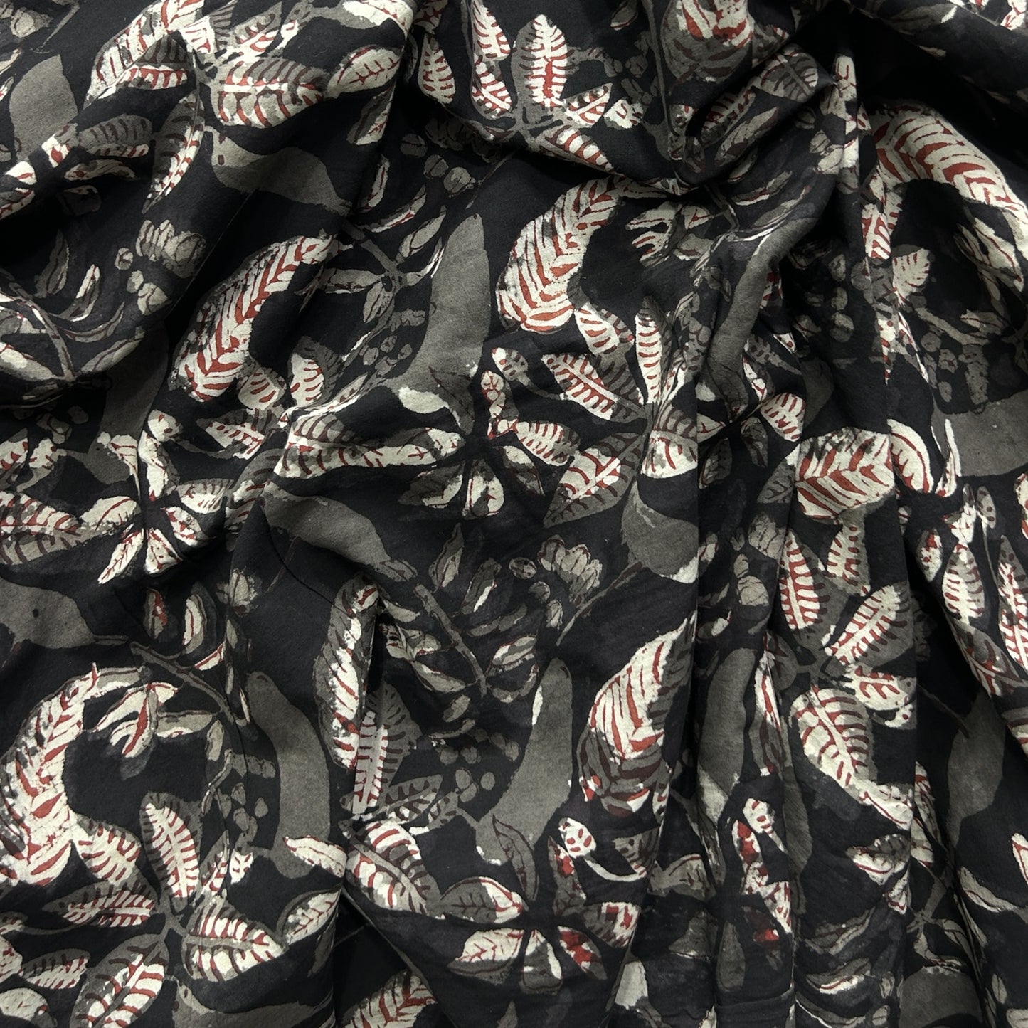 Dabu Black Floral Hand Block Printed Fabric