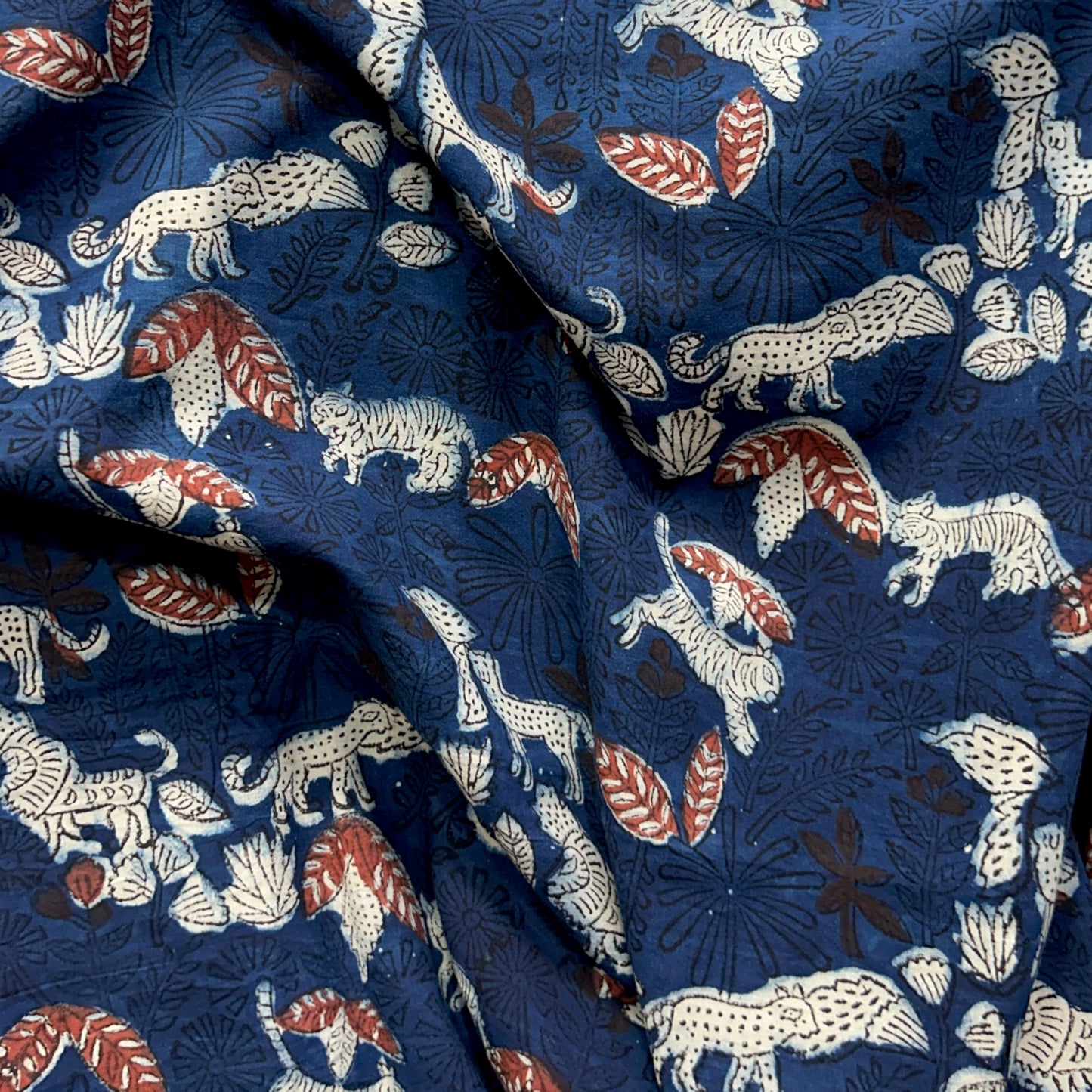 Dabu Blue Animal Motif Hand Block Printed Fabric