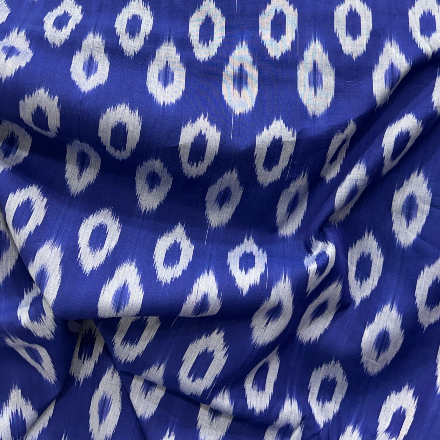 Cotton Mercerised Ikkat Blue With White Woven Fabric
