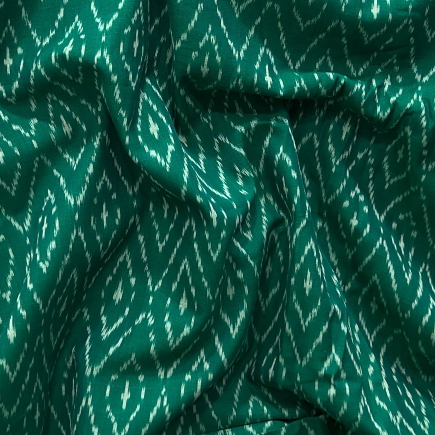 Cotton Mercerised Ikkat Dark Green With White Woven Fabric