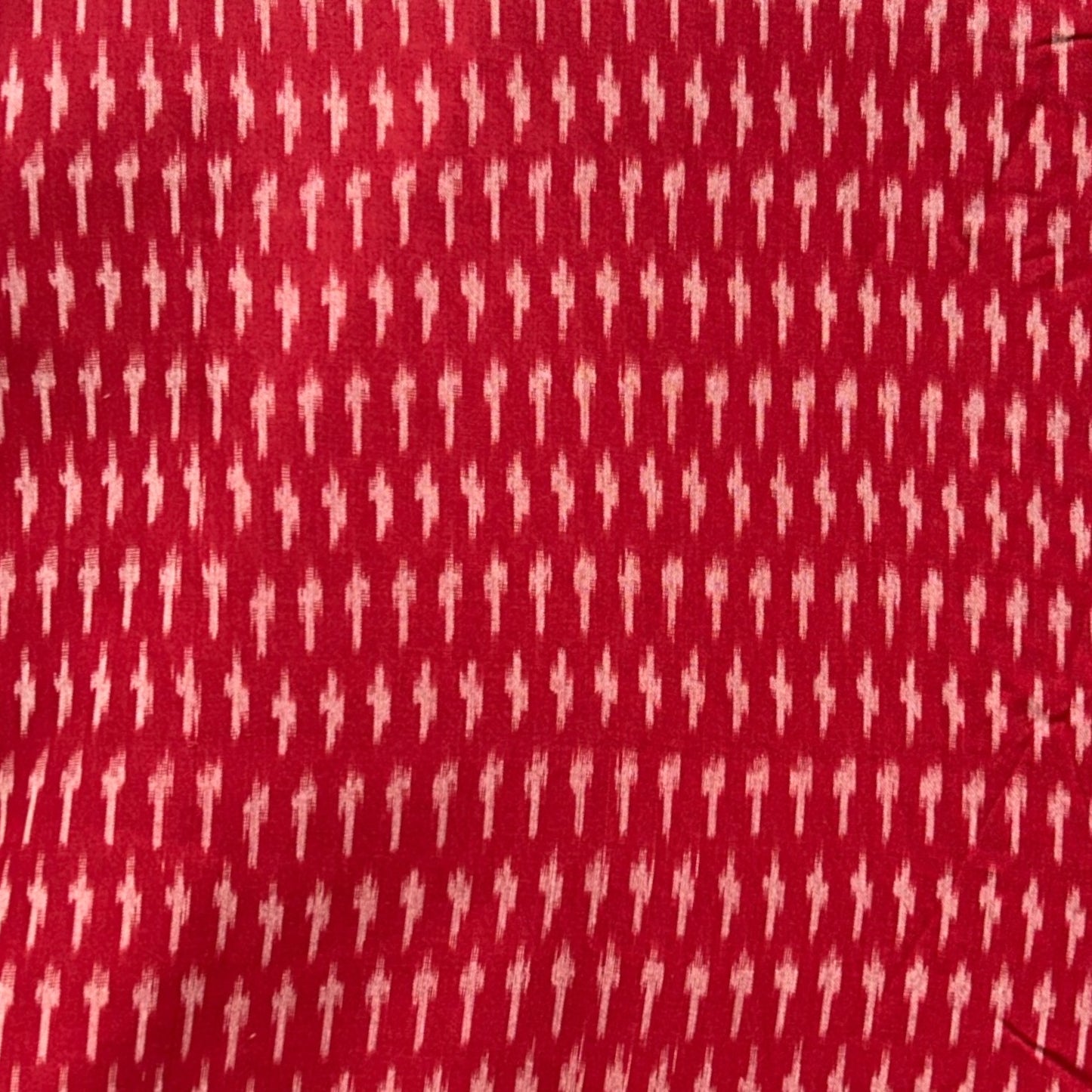 Cotton Mercerised Ikkat Red With White Woven Fabric