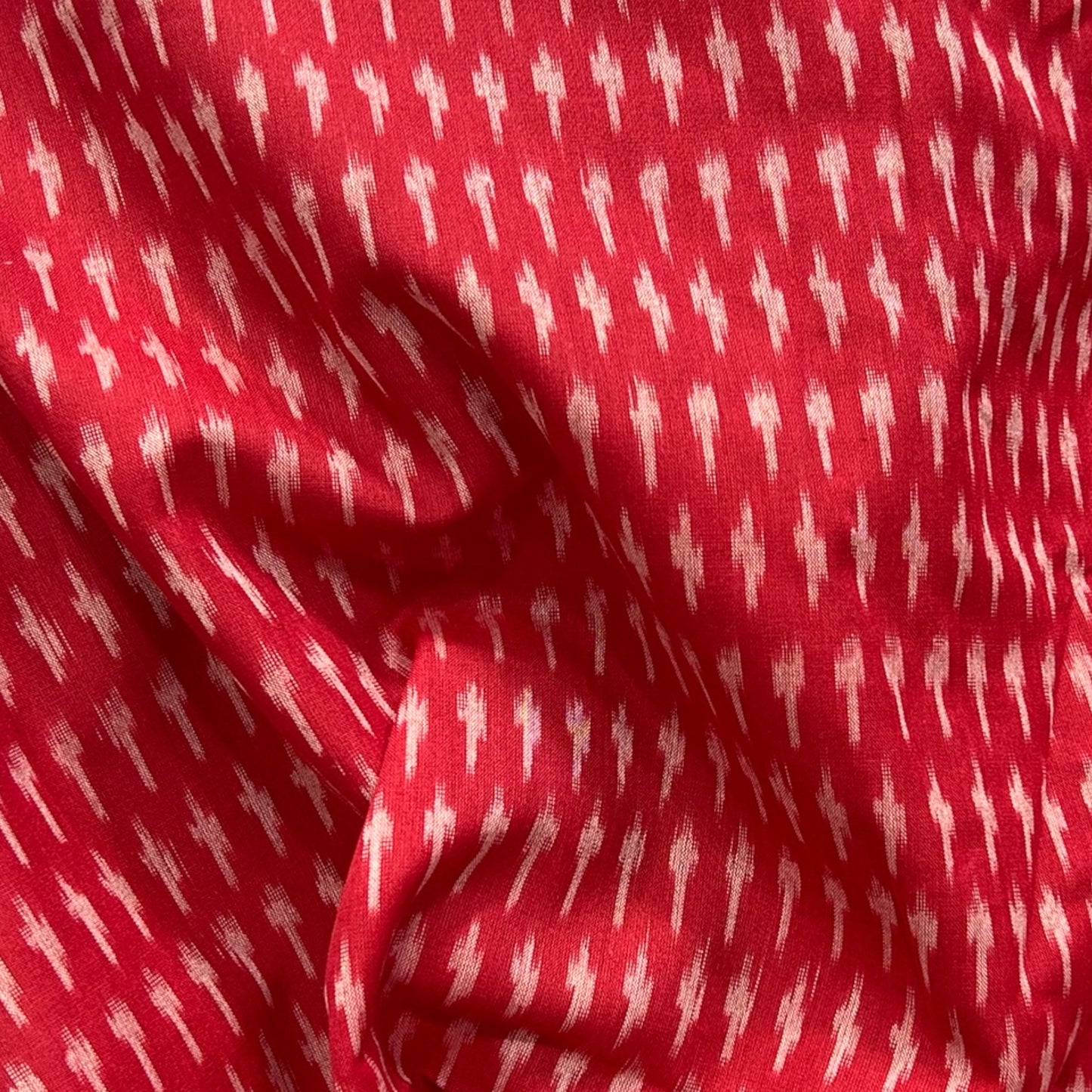 Cotton Mercerised Ikkat Red With White Woven Fabric