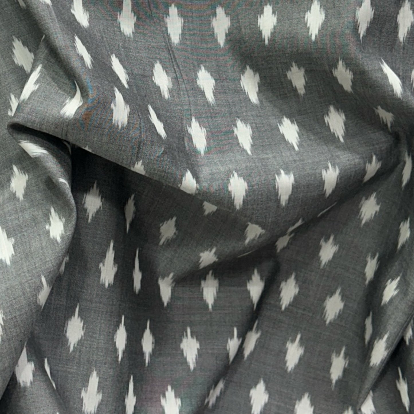 Cotton Mercerised Ikkat Grey With White Woven Fabric