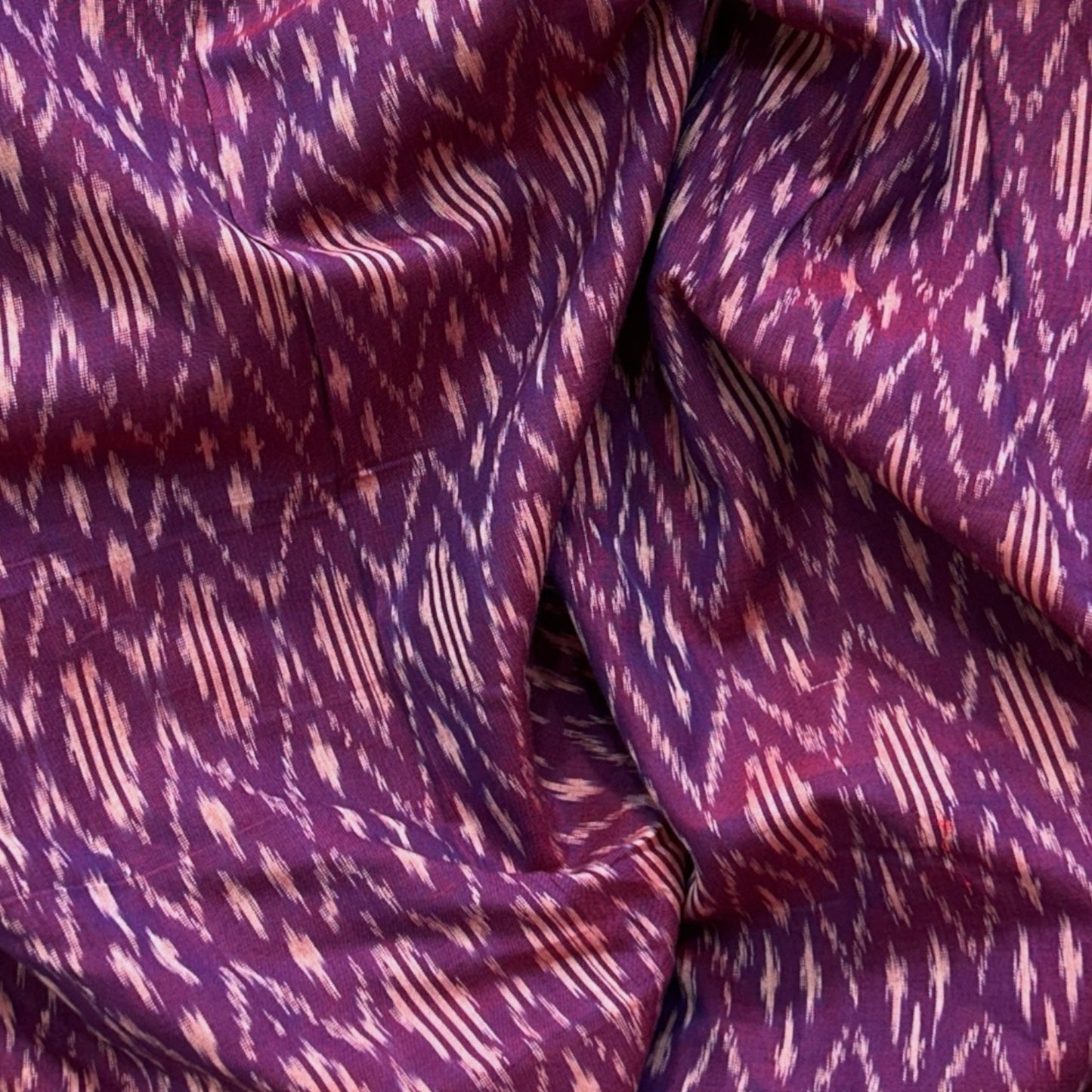 Cotton Mercerised Ikkat Purple With White Woven Fabric