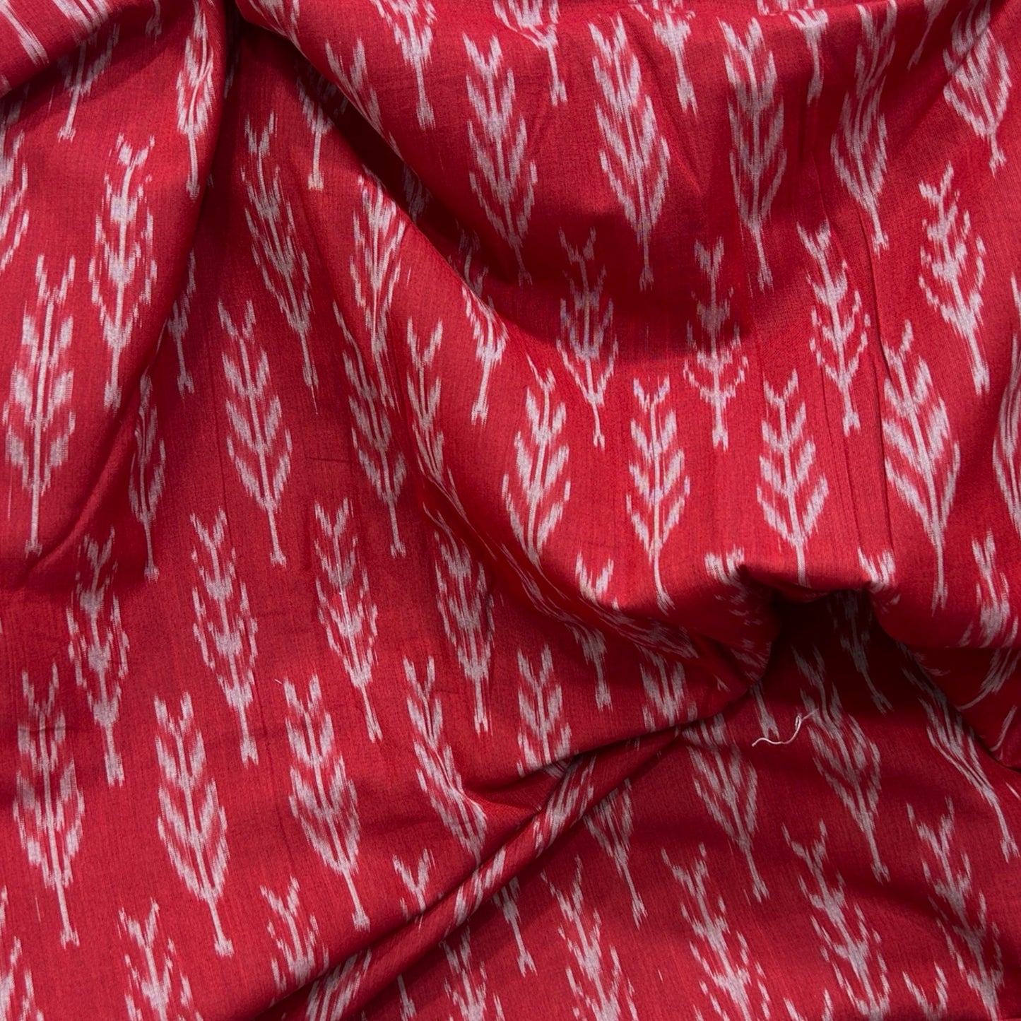 Cotton Mercerised Ikkat Red With White Woven Fabric