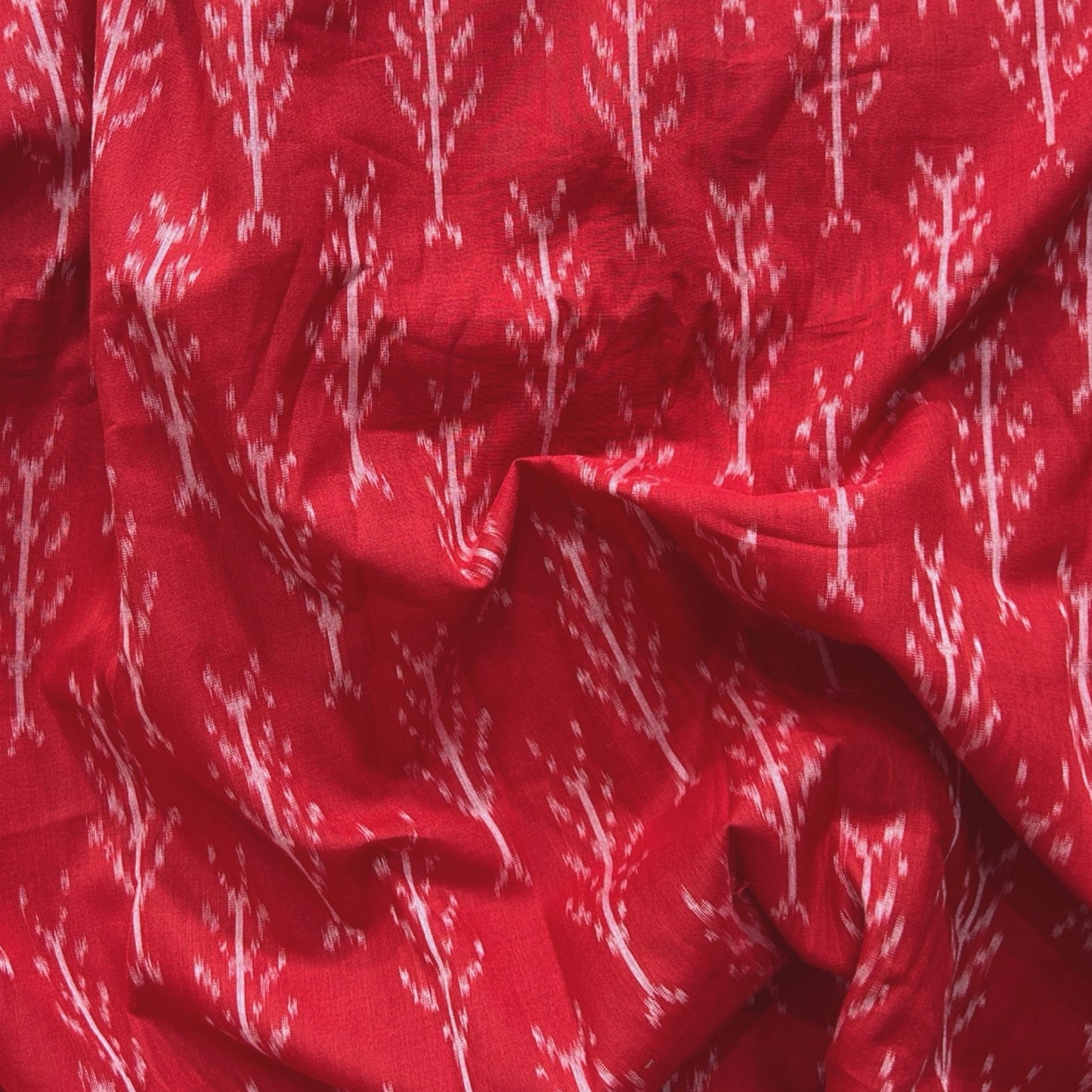 Cotton Mercerised Red With White Woven Fabric