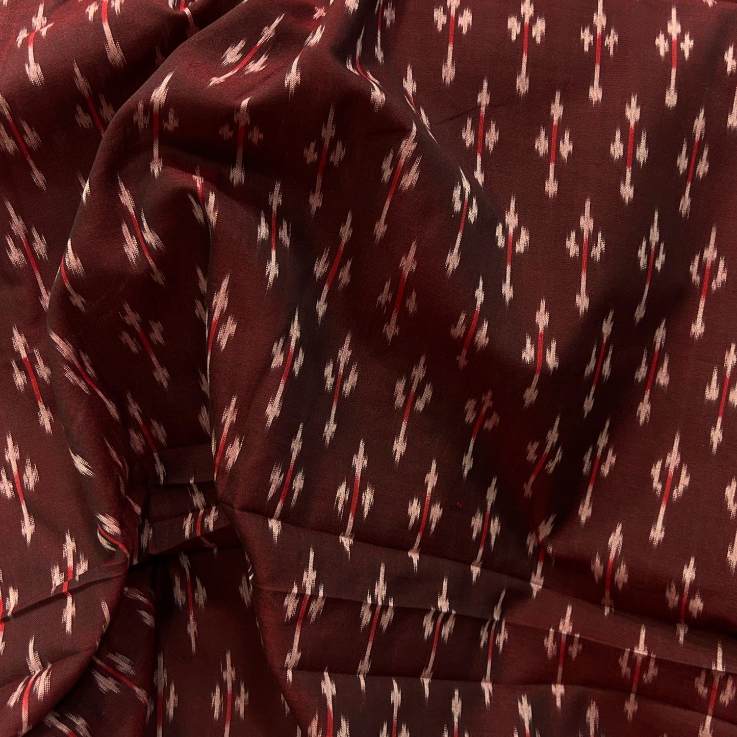Cotton Mercerised Brown With White and Red Woven Fabric