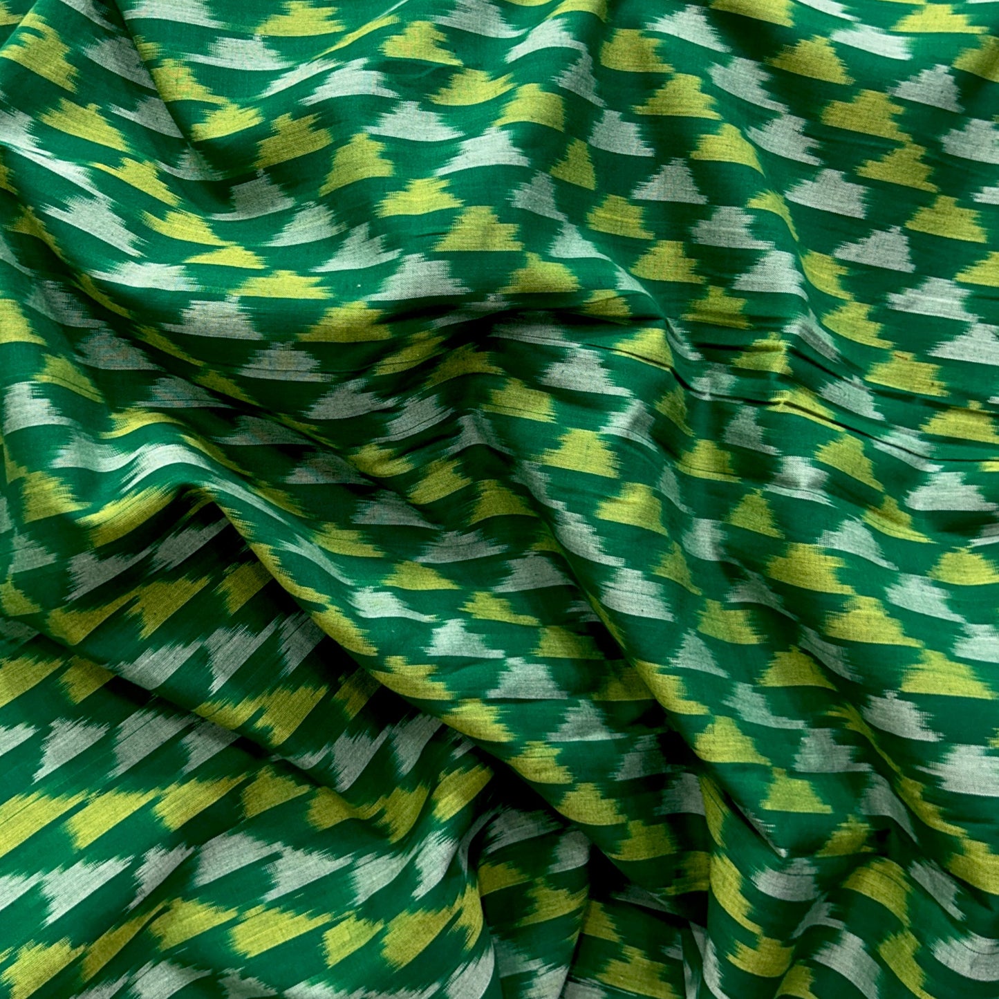 Cotton Mercerised Dark Green With White and Light Green Woven Fabric