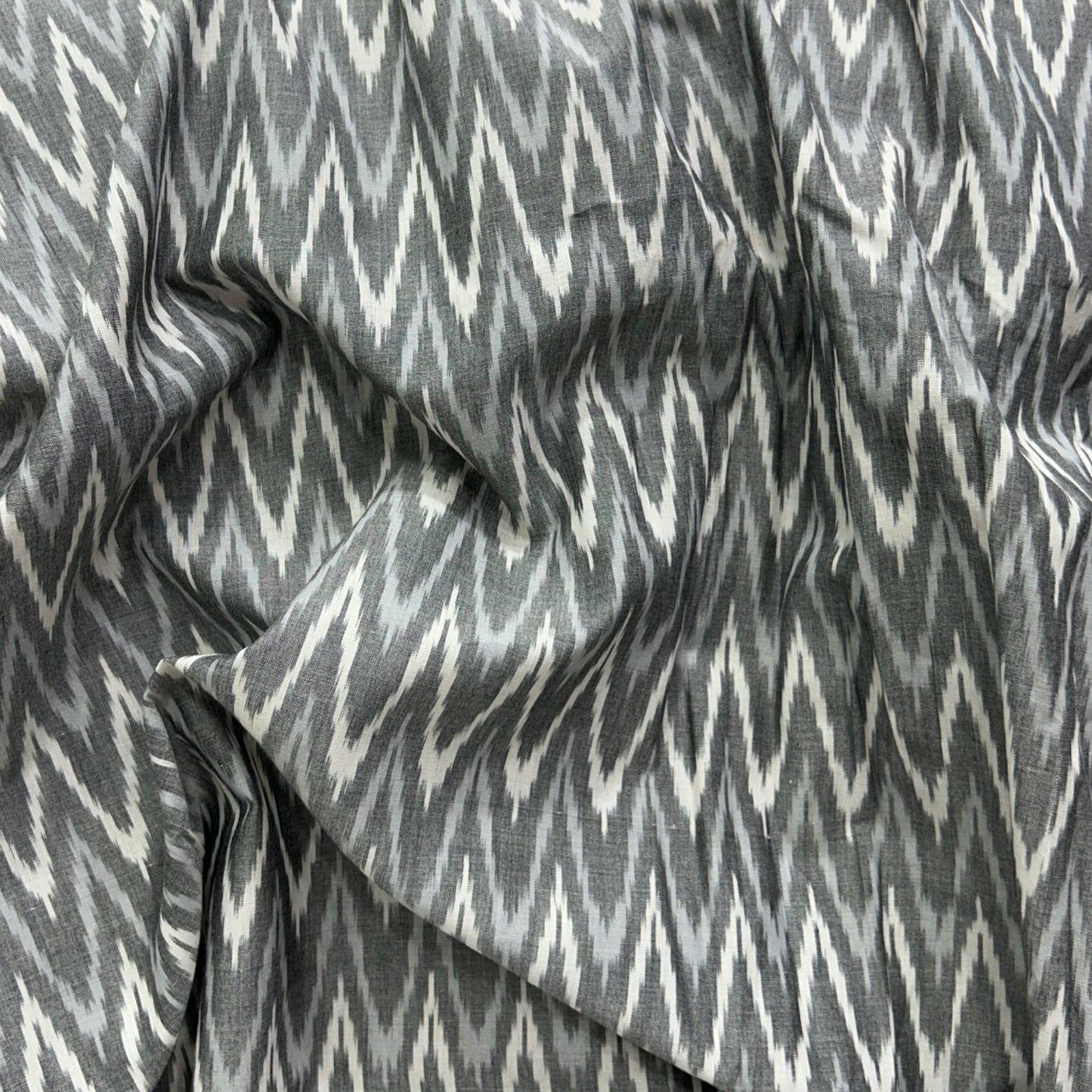 Cotton Mercerised Ikkat Grey With White Woven Fabric