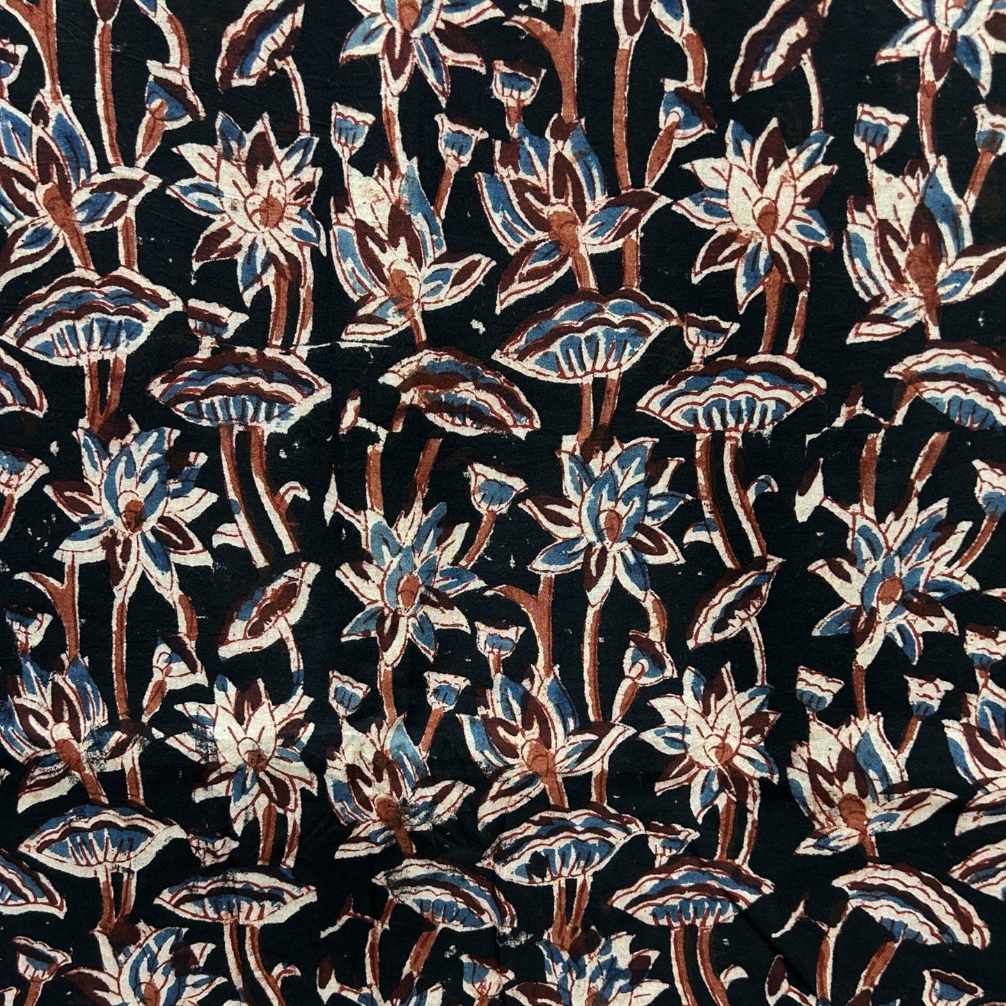 Kalamkari Black Floral Hand Block Printed Fabric